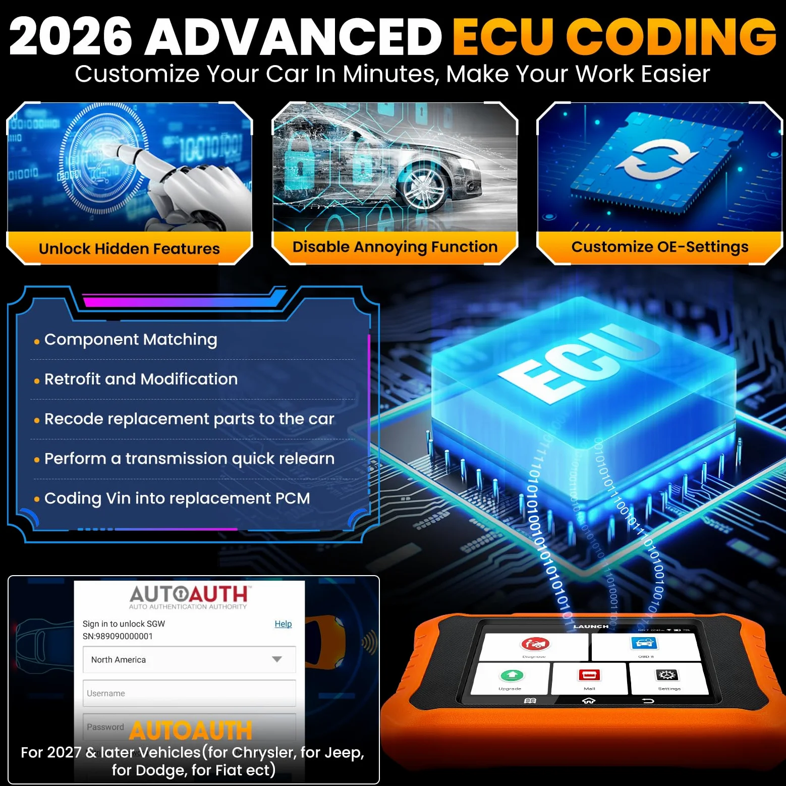 LAUNCH X431 Elite V2.0 OBD2 Diagnóstico de Todo Sistema para Benz para Maybach para Sprinter, Función de Todo Reinicio, Bidireccional, Codificación ECU Reset de Aceite Registro de Batería Escáner