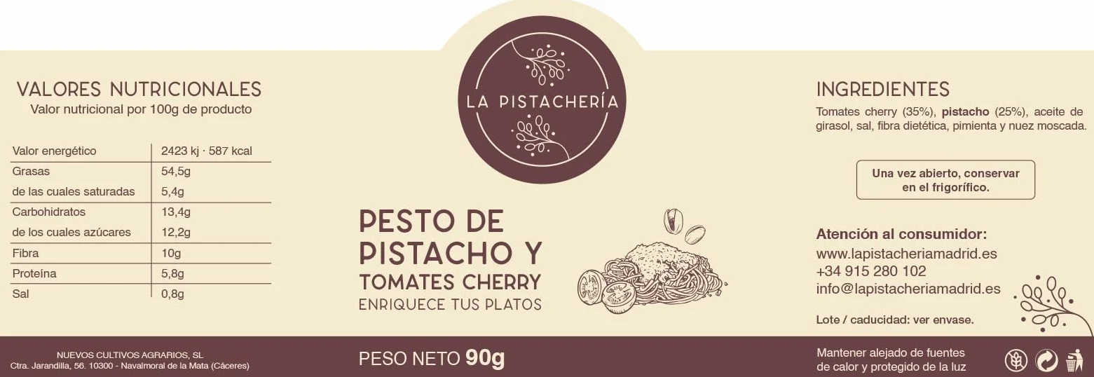 Pesto de Pistacho y Tomates Cherry Gourmet Salsa Artesanal para Pasta 90 g