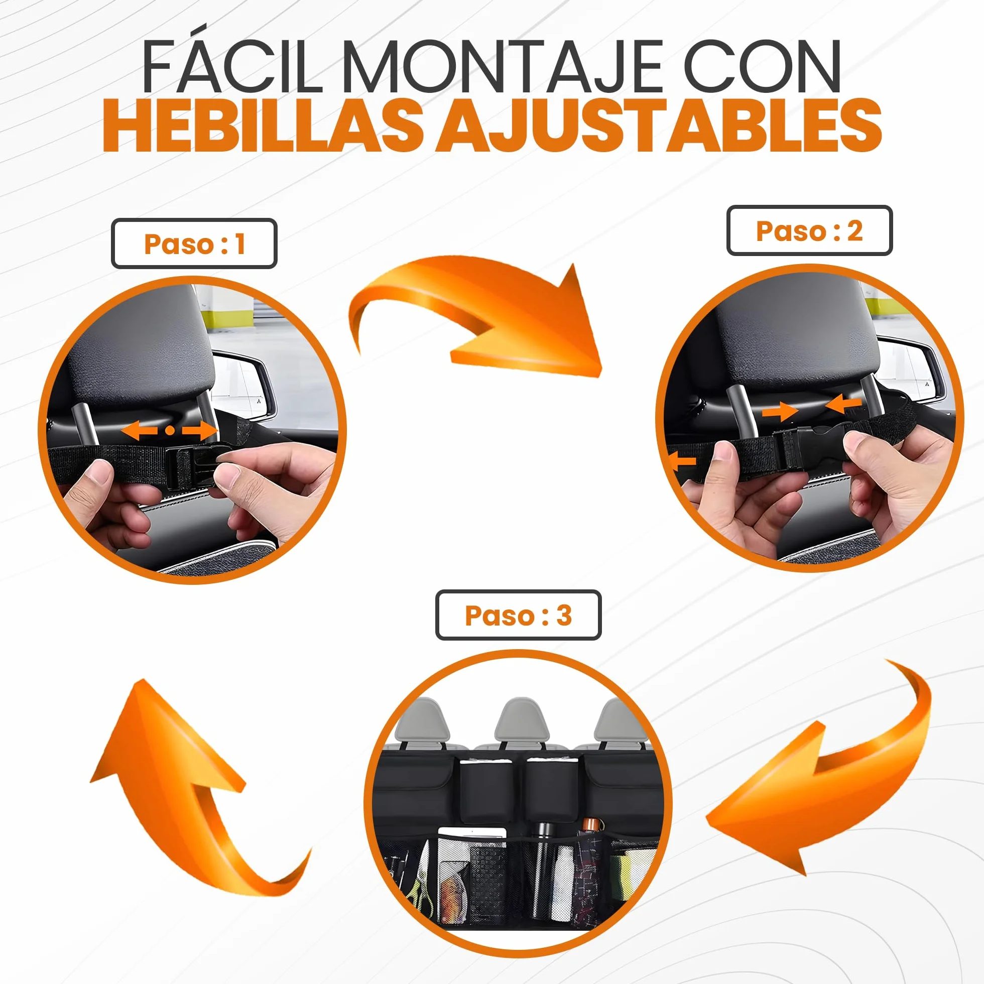 Astur Organizador Maletero Coche Plegable e Impermeable – Gran Capacidad con 8 Bolsillos – Organizador Coche Maletero Antideslizante y Ajustable (Organizador Maletero Negro)