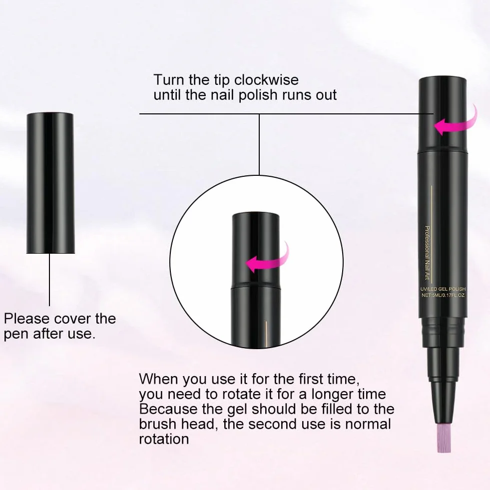 Gel Nail Polish Pen 3 en 1 5 ml * 6 Piezas Quick Dry Lápiz De Esmalte De Uñas