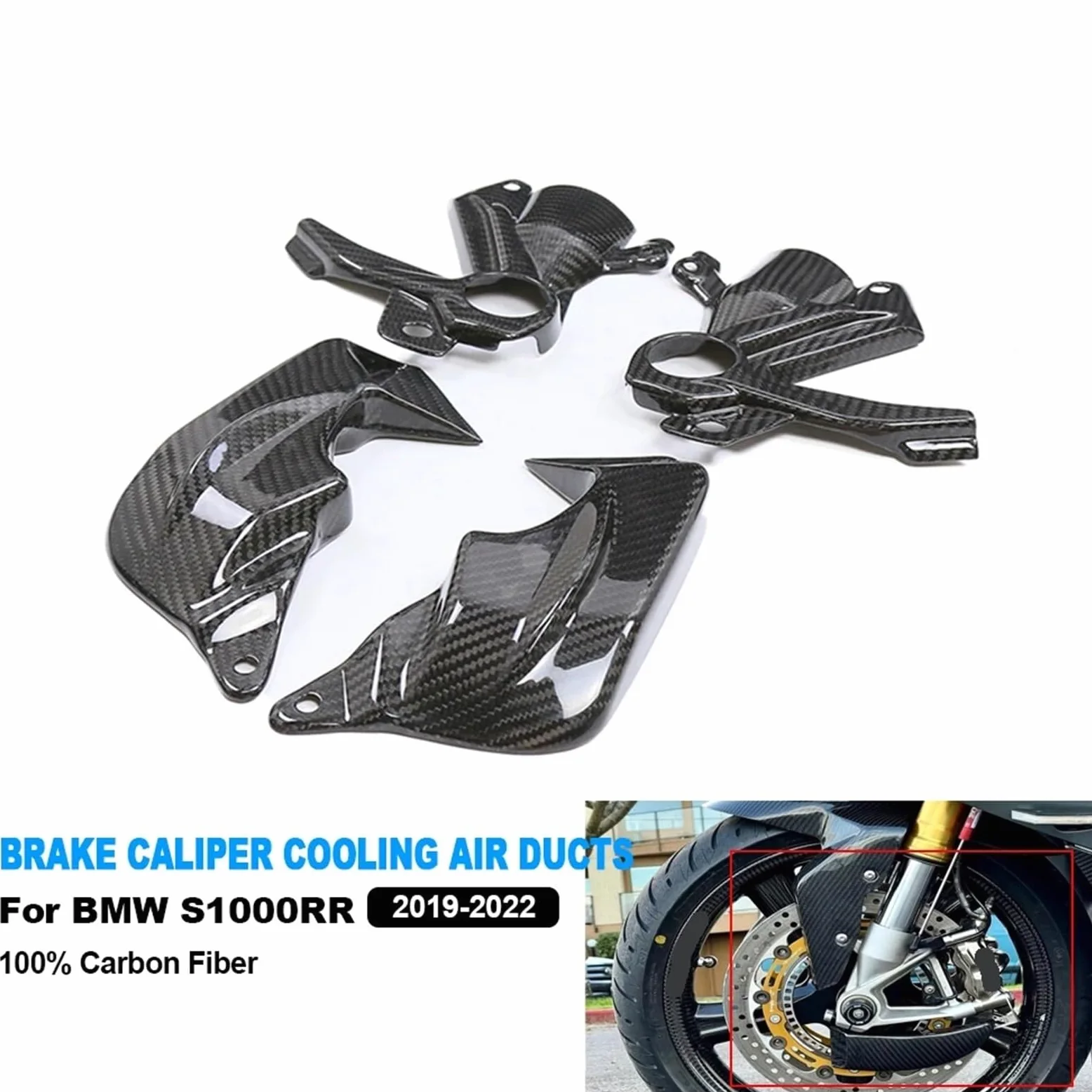 Conductos de refrigeración de Aire de Pinza Refrigeración para Pinza de Freno de Motocicleta de Fibra de Carbono seco 3K, Enfriador de radiador, Aptos para S1000RR, M1000R, HP4 (2019-2022)