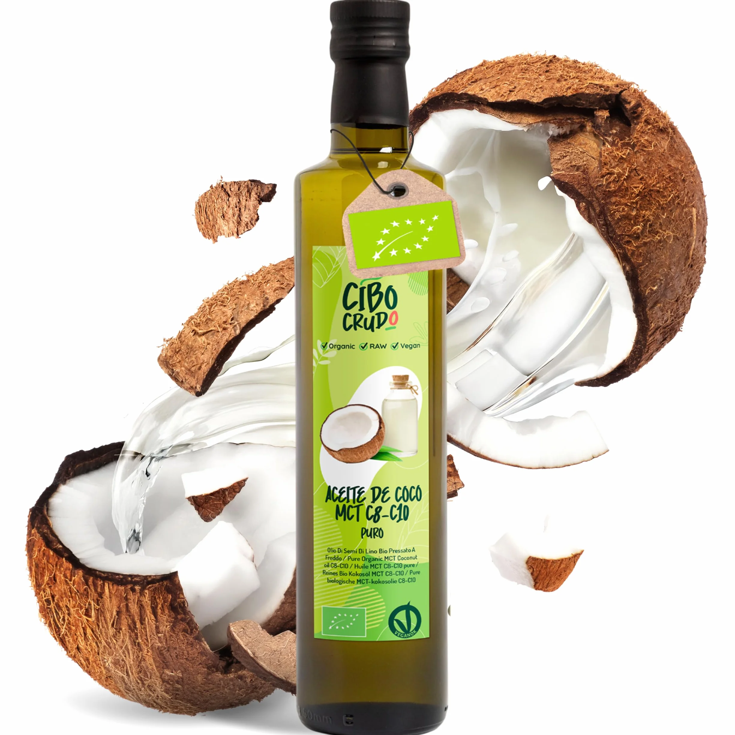 Aceite MCT C8 C10 de Coco Orgánico Prensado en Frío 500ml - 60% C8 40% C10 Virgen Natural Puro