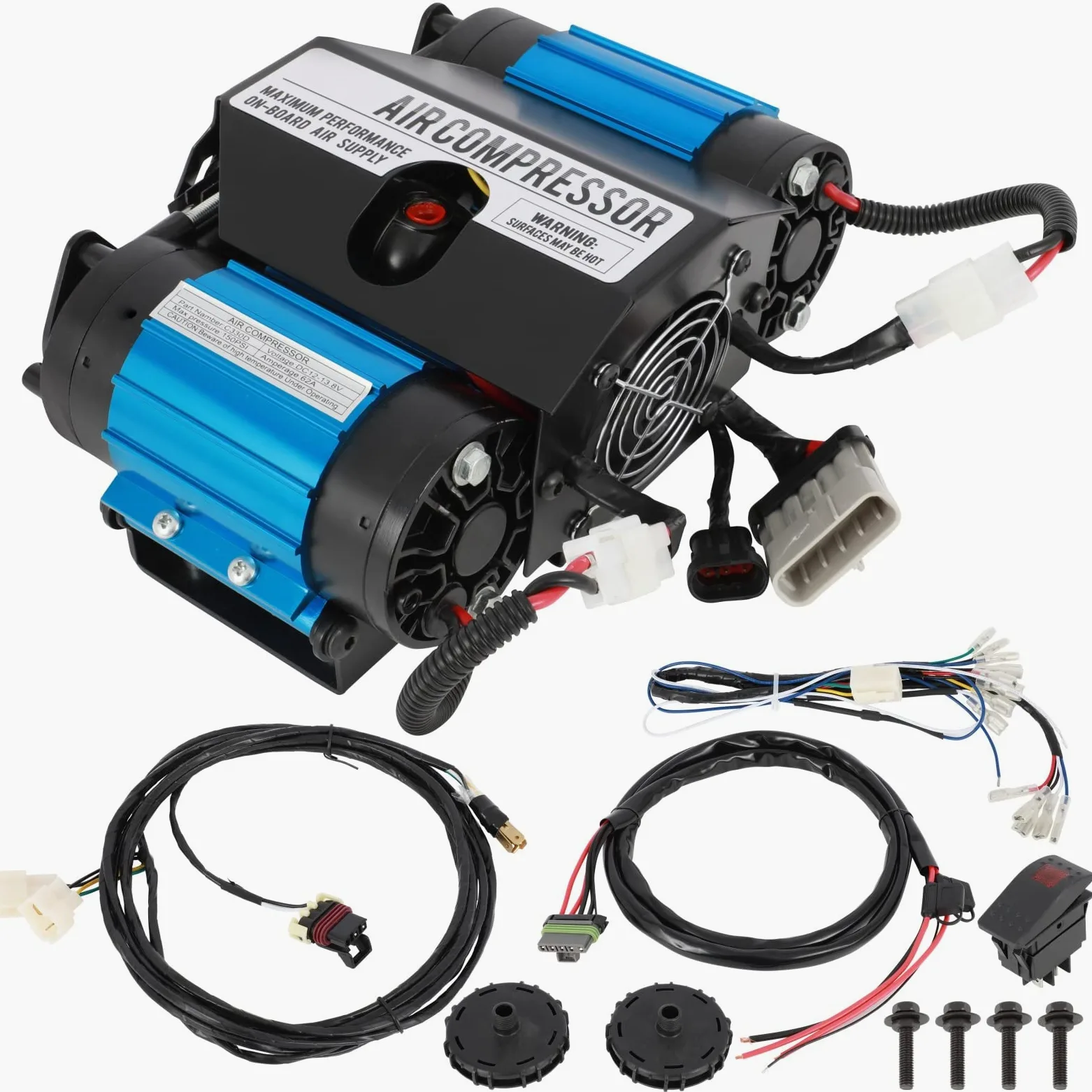 cciyu Compresor de aire doble a bordo de 12 V para diferenciales de taquilla de aire, inflado de neumáticos, herramientas de aire CKMATA12 bomba de compresor de aire
