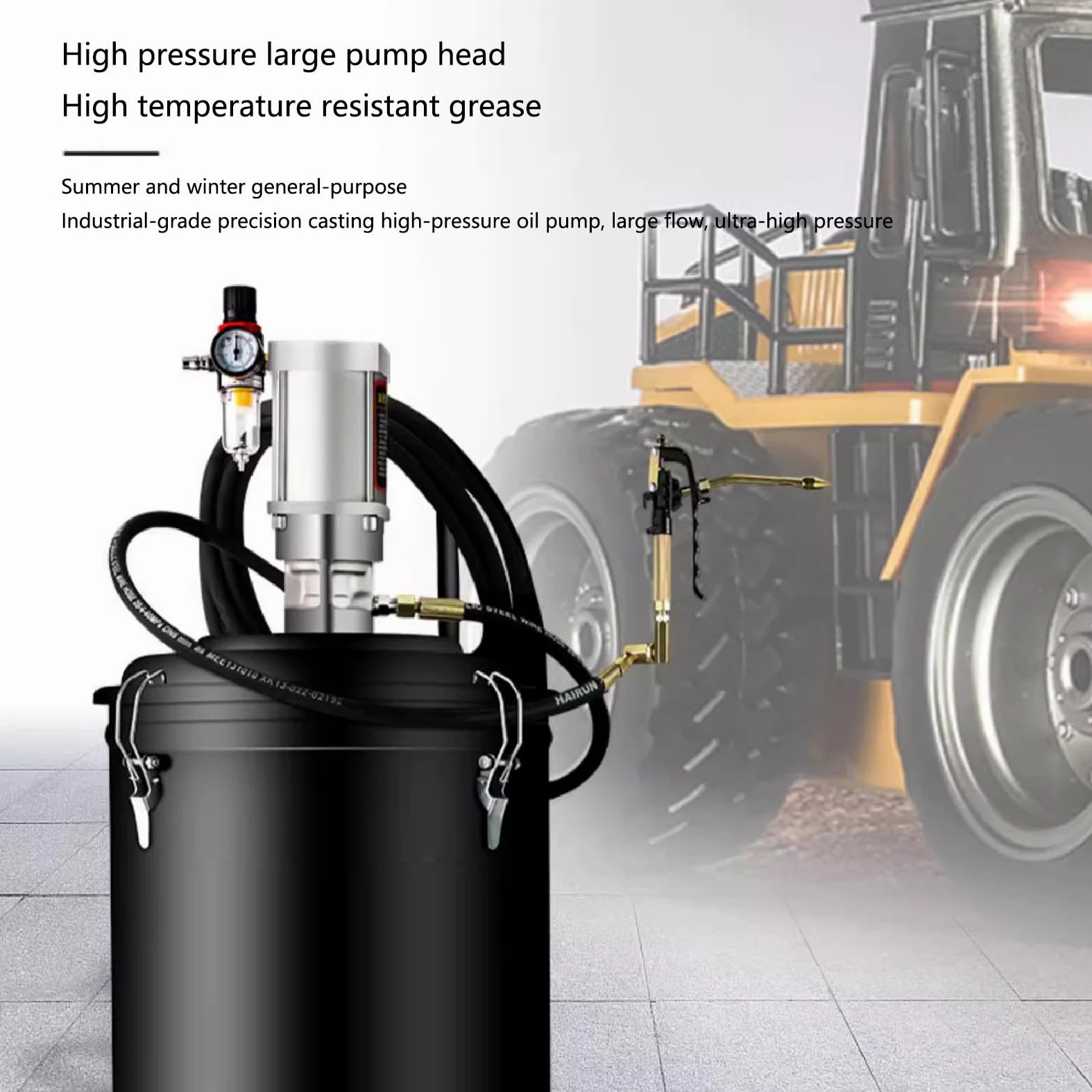 Bomba de grasa de alta temperatura para cubos de 5 galones, funcionamiento neumático con salida de 1,5 l/min, adecuada para todas las estaciones