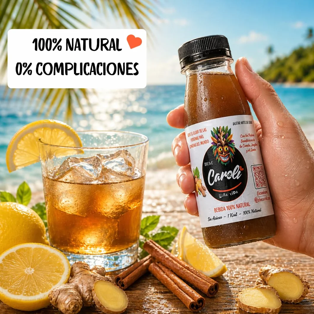 CAROLI Bebida de jengibre limón y canela Refresco natural Sin gas Sin azúcares Sin alcohol Digestiva Antiinflamatoria Antioxidante Hidratante Ginger 6x230ml