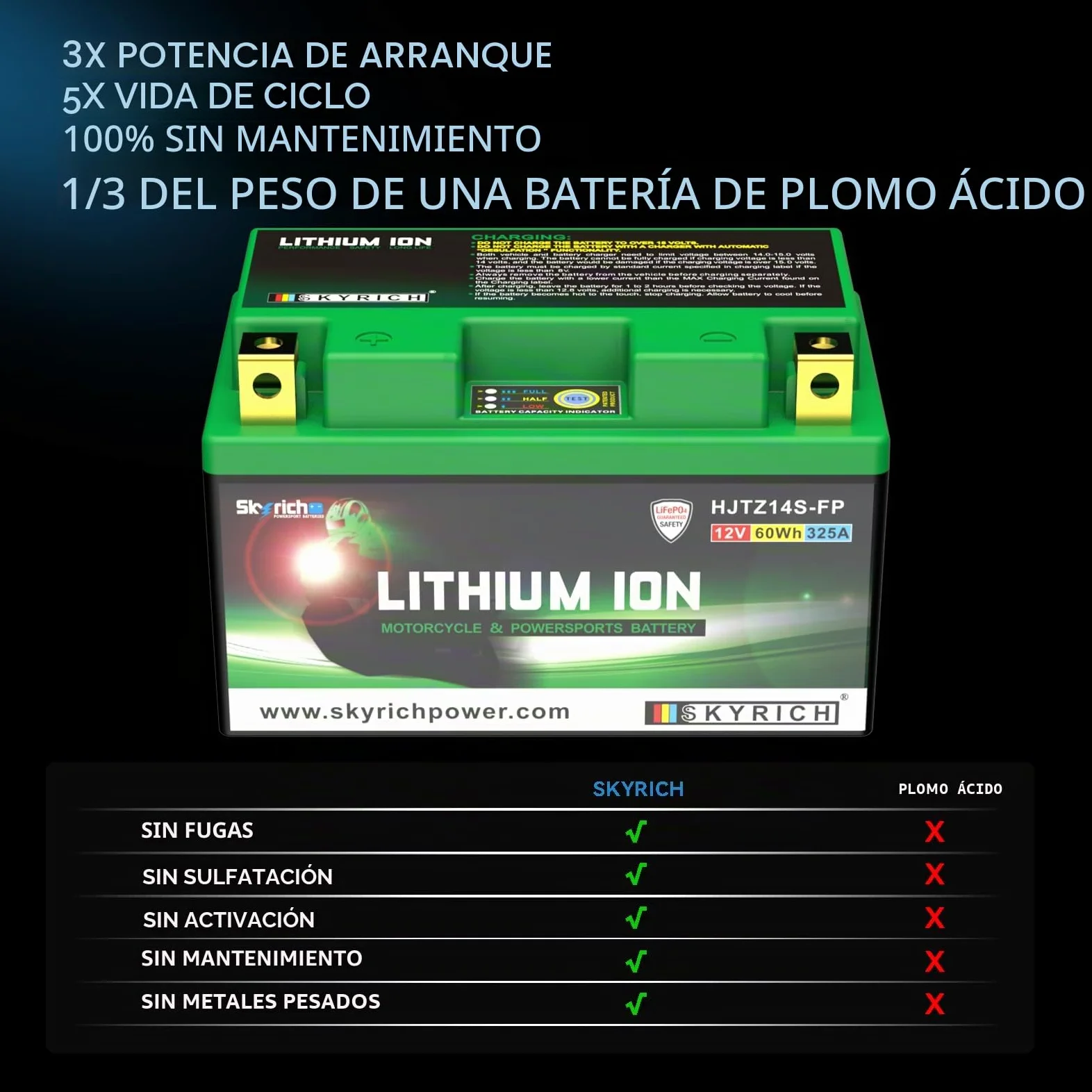 Skyrich HJTZ14S-FP Batería de arranque VTR SP2