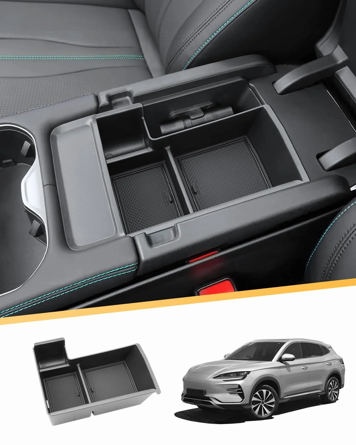 LFOTPP Compatible con BYD Seal U EV/DM-i 2024-2025 Caja de almacenamiento para consola central, reposabrazos central, guantera, bandeja organizadora con alfombrilla antideslizante
