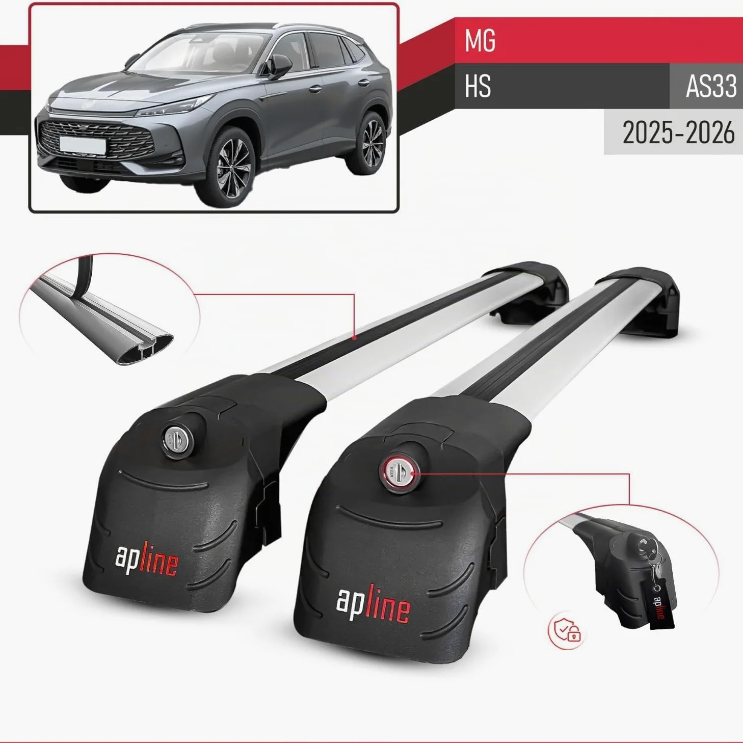 Compatible con MG HS 2025-2026 Ace-2 Barras de Techo Auto Portaequipajes Barras Transversales Gris Aluminio 2 Barras