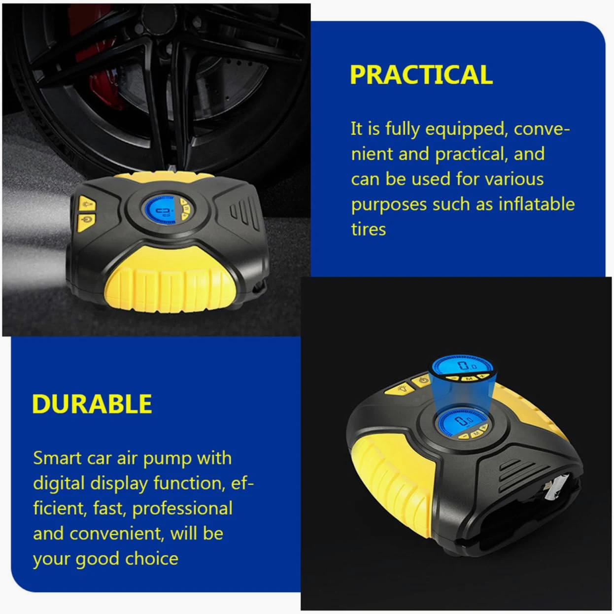 GALPADA 1 Juego inflador Portable Air Pump Portable Air Compressor Bomba de neumáticos de vehículos Bomba Inflable de Aire Pantalla Digital Accesorios de Auto Bomba de Aire Cobre