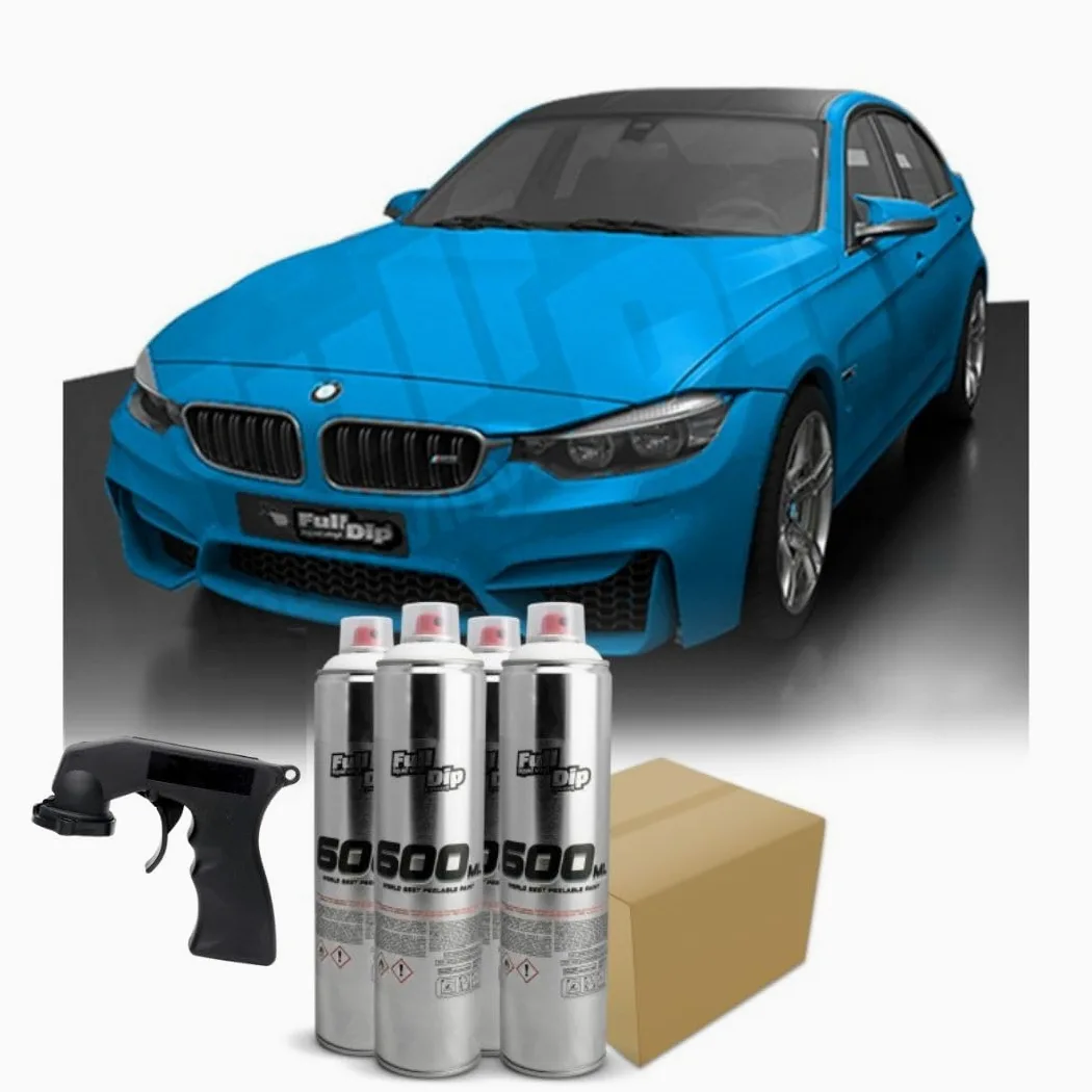 AutoFullCar - Pack para Pintar el Coche con Spray Full Dip en formato de 600 ml - Vinilo Líquido - Regalo Adaptador de spray (Azul Luminoso, Coche Compacto)