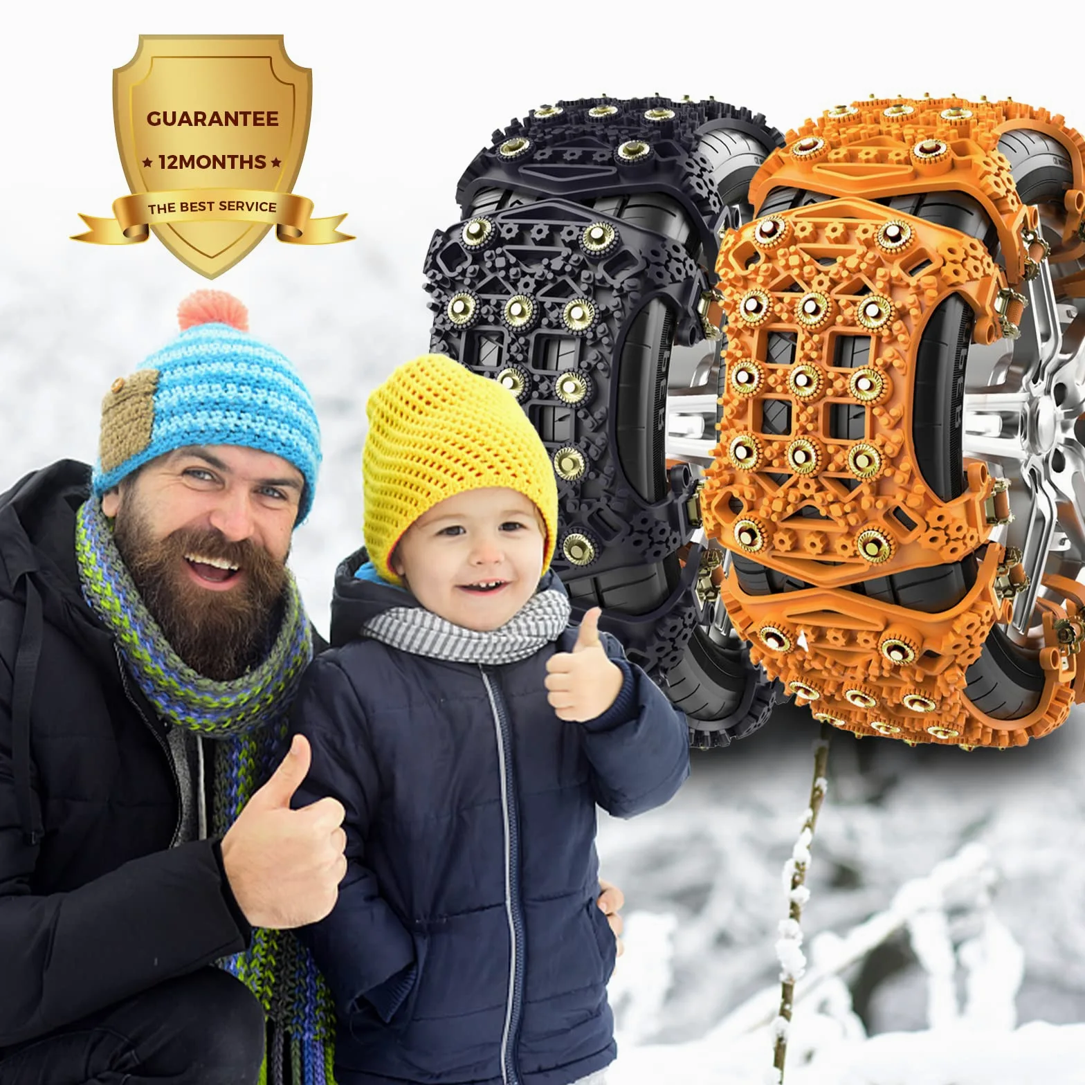 Cadenas Coche Nieve Universales 165-275mm, Cadenas de Nieve para Coche 6 Pcs, WYRIAZA Antideslizante Ajustable Cadenas Nieve Cadenas Nieve 205 55 R16 para Coche Camión SUV - Amarillo