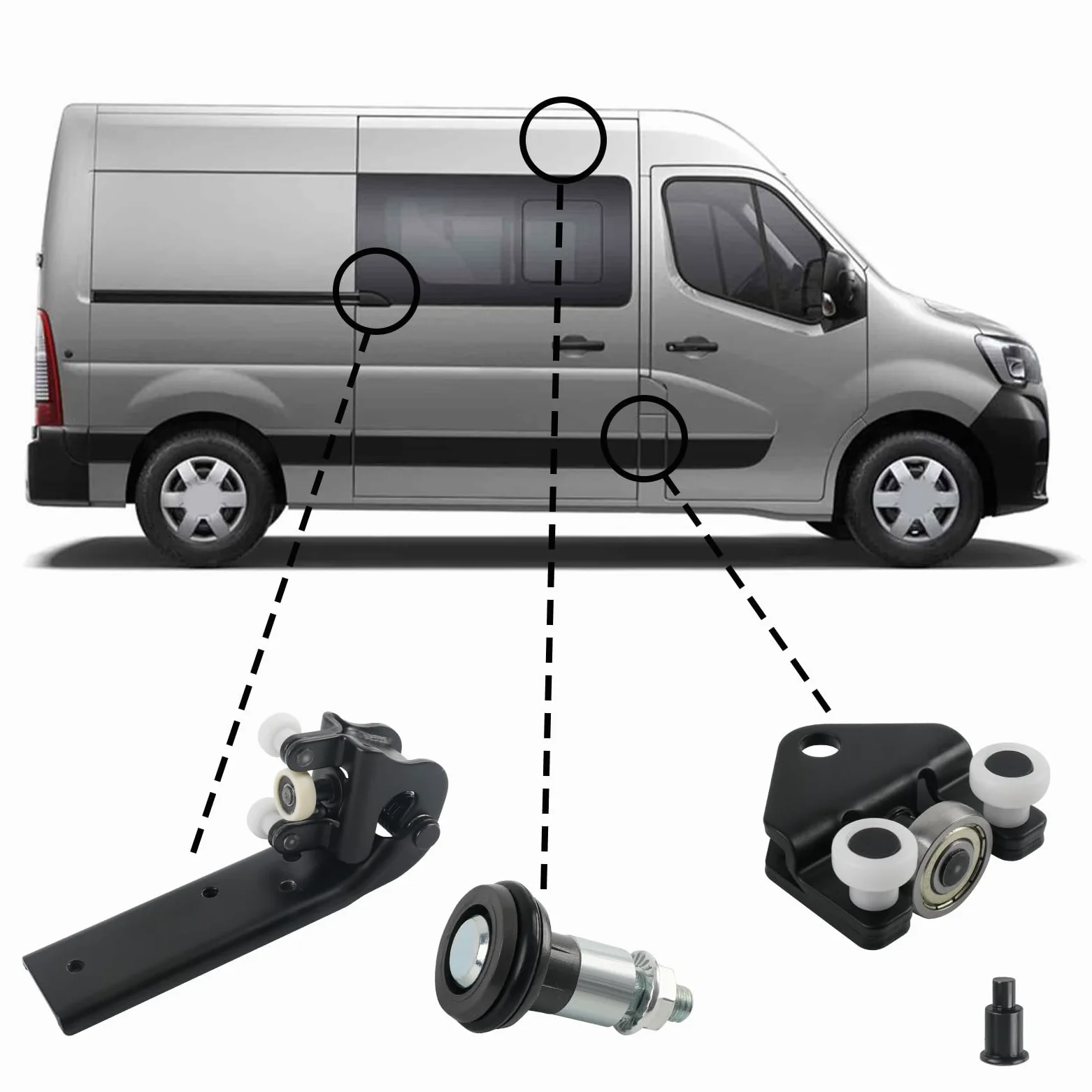 Rodillos de Puerta Lateral Derecha repuesto para Renault Master/Nissan Interstar 1997-2010, Juego de Ruedas Puerta Lateral compatible con Opel Movano 1997-2010-Guía de Rodillos para Puerta Cor