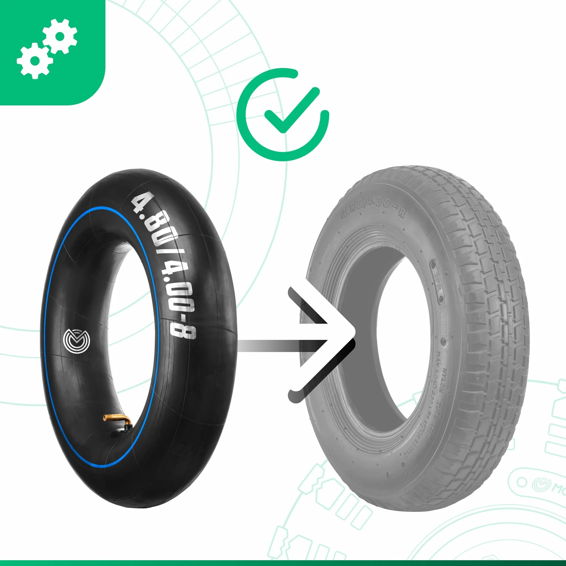MoovMoov Cámara de Aire 4.00-8 4.80/4.00-8 para Carretilla Remolque Llanta 8 Pulgadas Válvula Acodada Pack 2