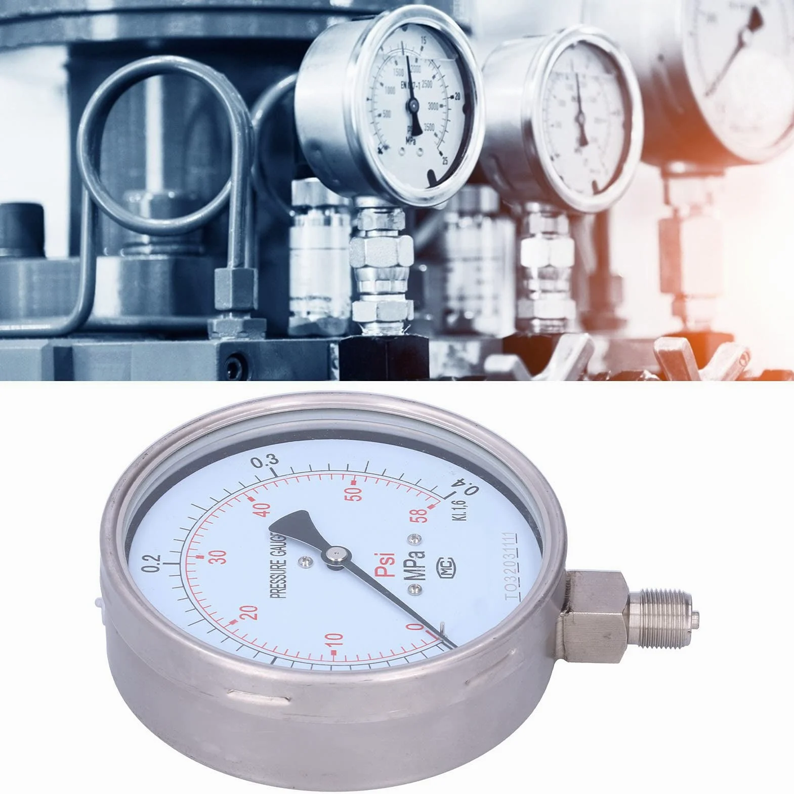 Manómetro de Presión, Herramienta de Medición Precisa de Acero Inoxidable Industrial para Suministros Industriales