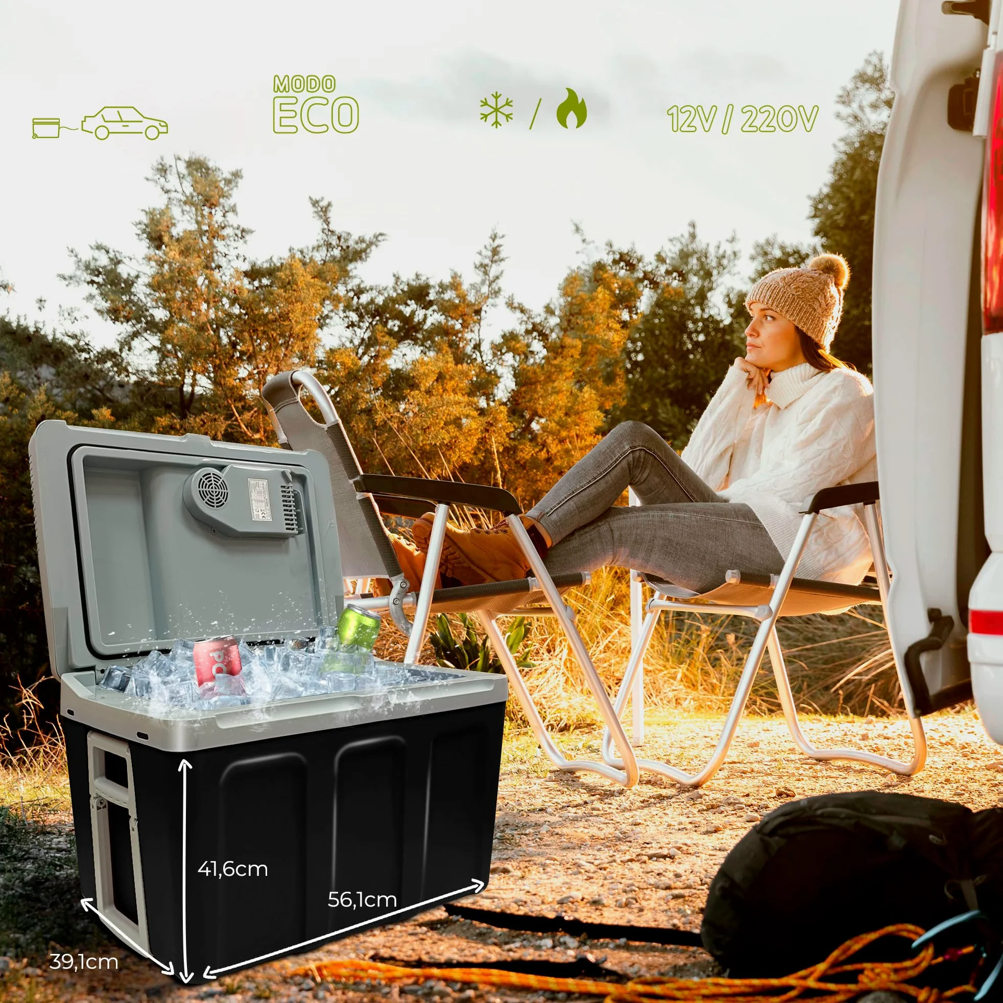 briebe Nevera Portátil Eléctrica de Viaje para Coche, Camping, 12V / 220V, Capacidad 40 L, Ruedas, Refrigera, Mantiene el Calor, Modo Bajo Consumo