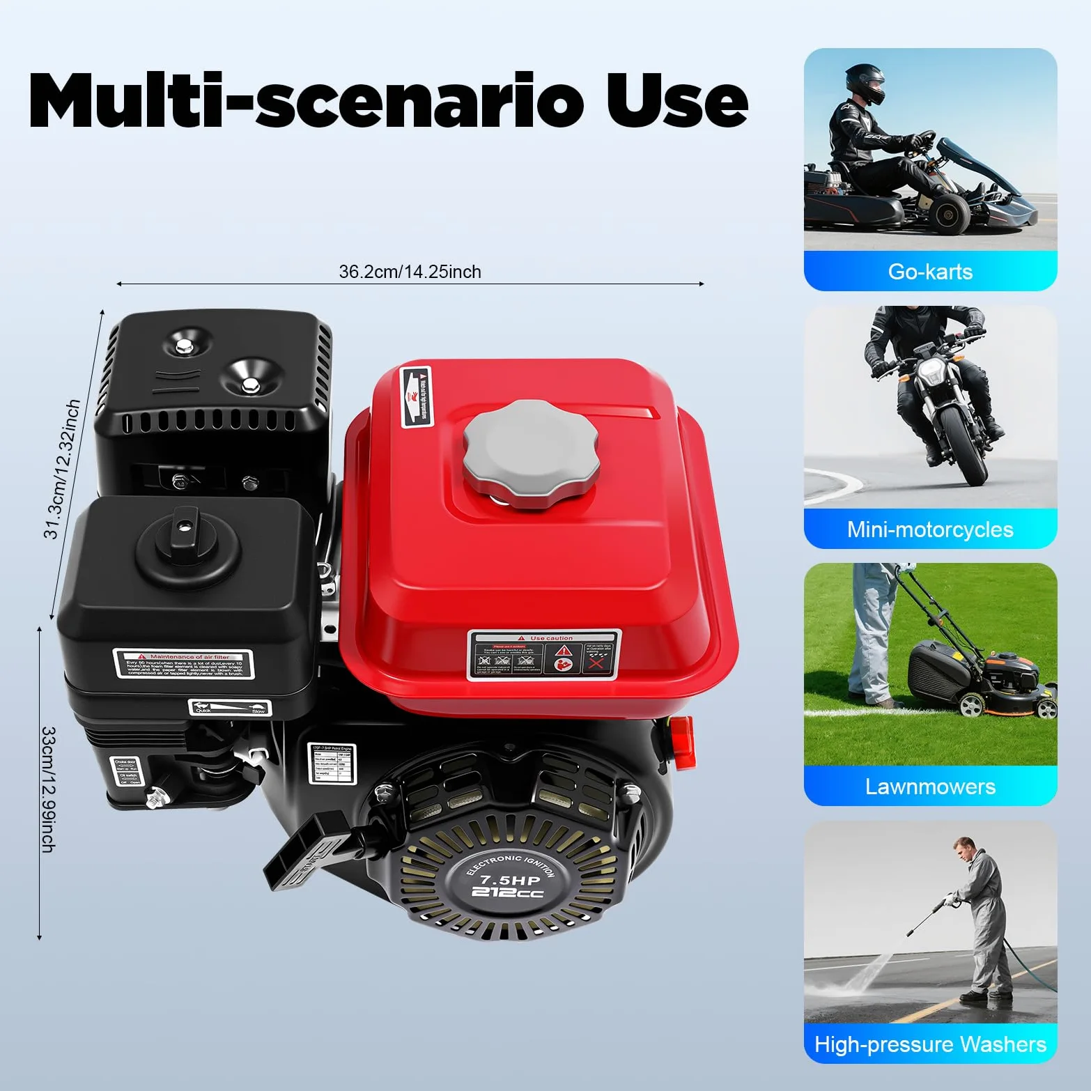 Motor de gasolina de 7,5 CV de 4 tiempos, 212 cm³, motor monocilín con función de alerta de aceite, arranque manual de 4 kW, potencia 3600 rpm, motor de repuesto para bombas de agua