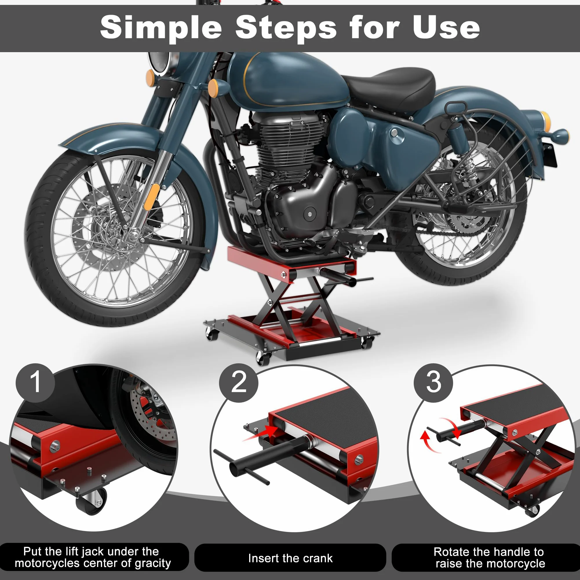 Froadp Elevador de moto con ruedas, plataforma elevadora para reparaciones, altura regulable hasta 500 kg, plataforma elevadora para ATV, quad y motocicletas, garaje y uso al aire libre