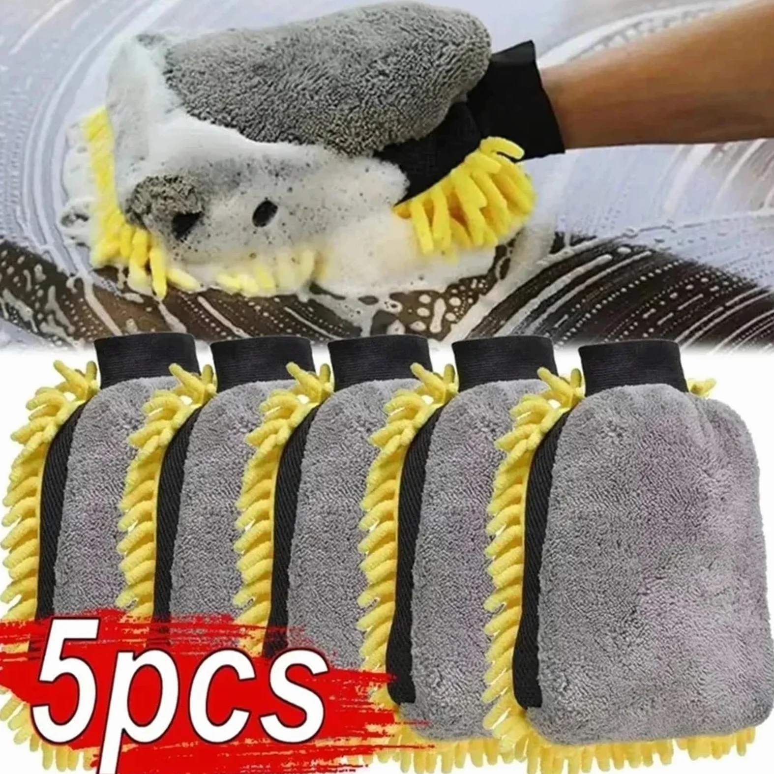 Guante para Lavar El Coche Guantes For Lavado De Coches, Manopla Limpieza Microfibra Resistente Al Agua, Cepillo For Detalles, Guante Doble Cara For El Cuidado del Coche, 1/5 Uds