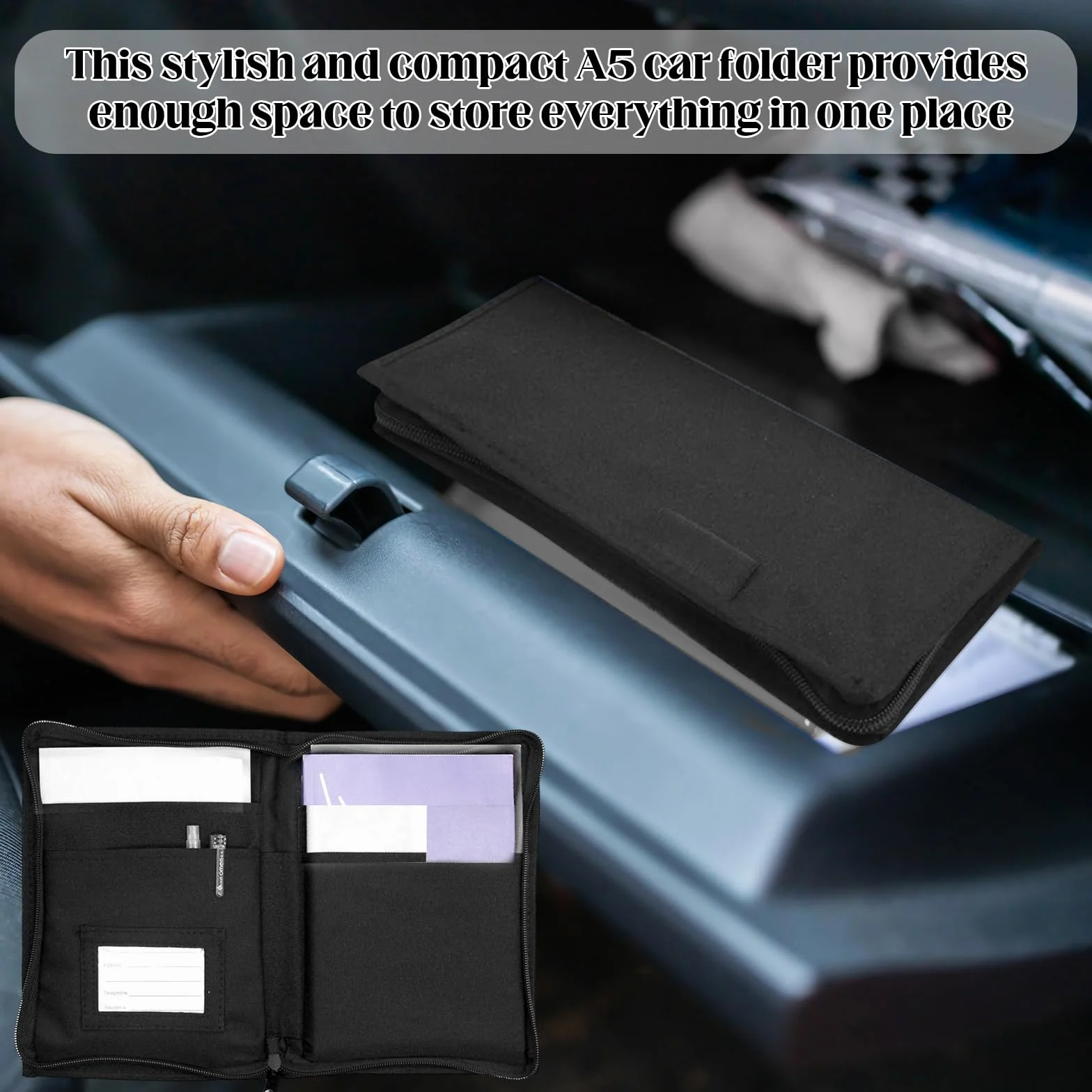 WiDream Carpeta De Coche, Organizador De Guantera, Bolsa De Almacenamiento Para Guantera De Coche, Funda Para Documentos De Vehículoscon Múltiples Compartimentos