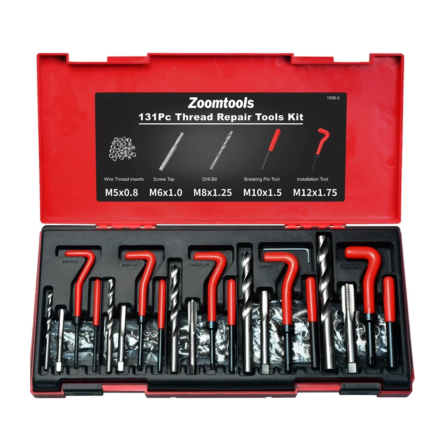 131 piezas juego de reparación de roscas HSS inserto métrico M5 M6 M8 M10 M12