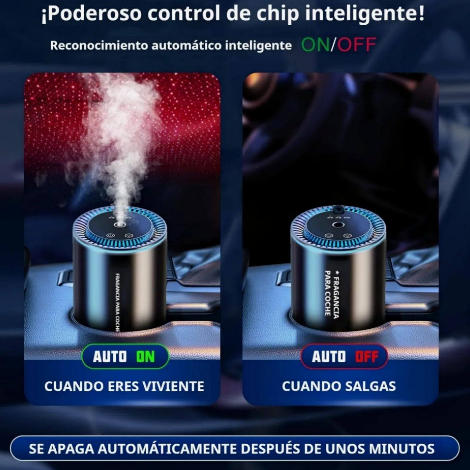 AI Ambientador 50ml Perfume (Colonia), Difusor de Fragancias Eléctrico para Automóvil, On/Off Automático, Atomizador Ultrasónico, 3 Modos Inteligentes, Batería Integrada, Duración 5 Meses BJ-577