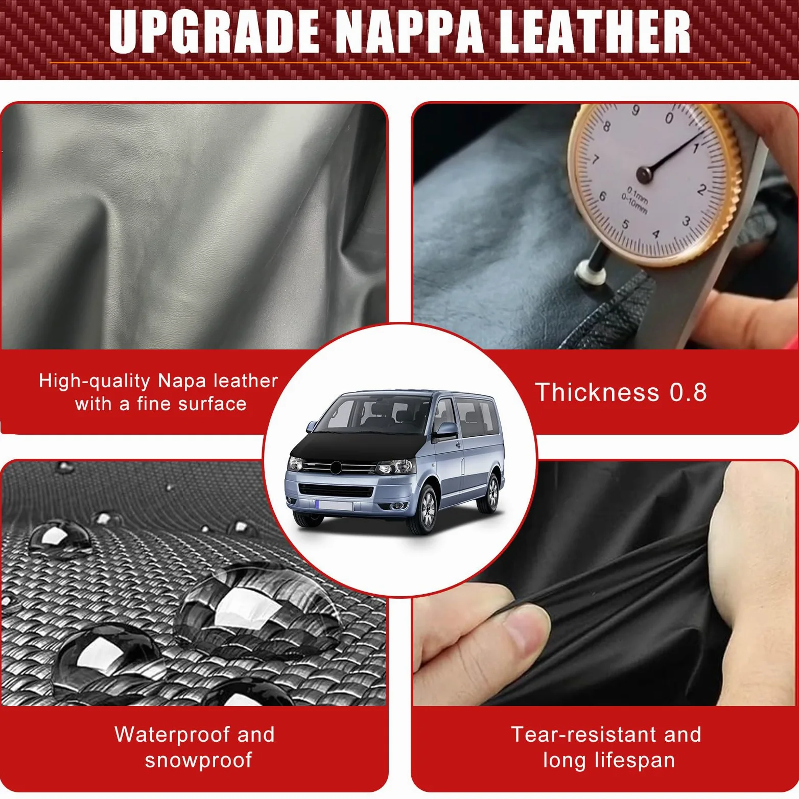 Protector del Capo Compatible con VW T5 Transporter & Caravelle 2003-2009 Protección del Capó Bonnet Bra Tuning - Negro