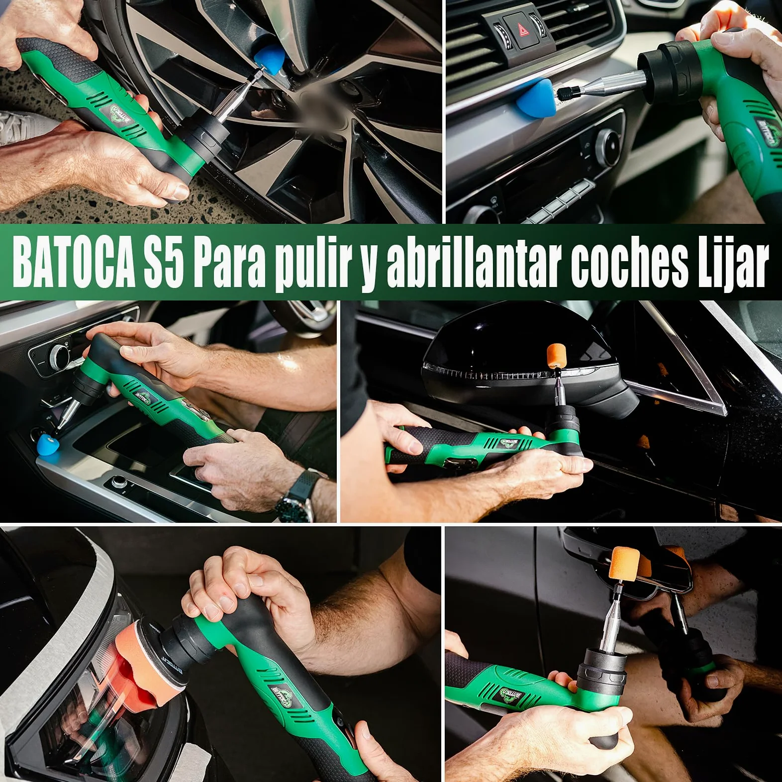 BATOCA S5 Mini Pulidora Coche Inalámbrica Orbital Rotativa 12V con Almohadillas 25/50/75mm para Detailing Automóviles