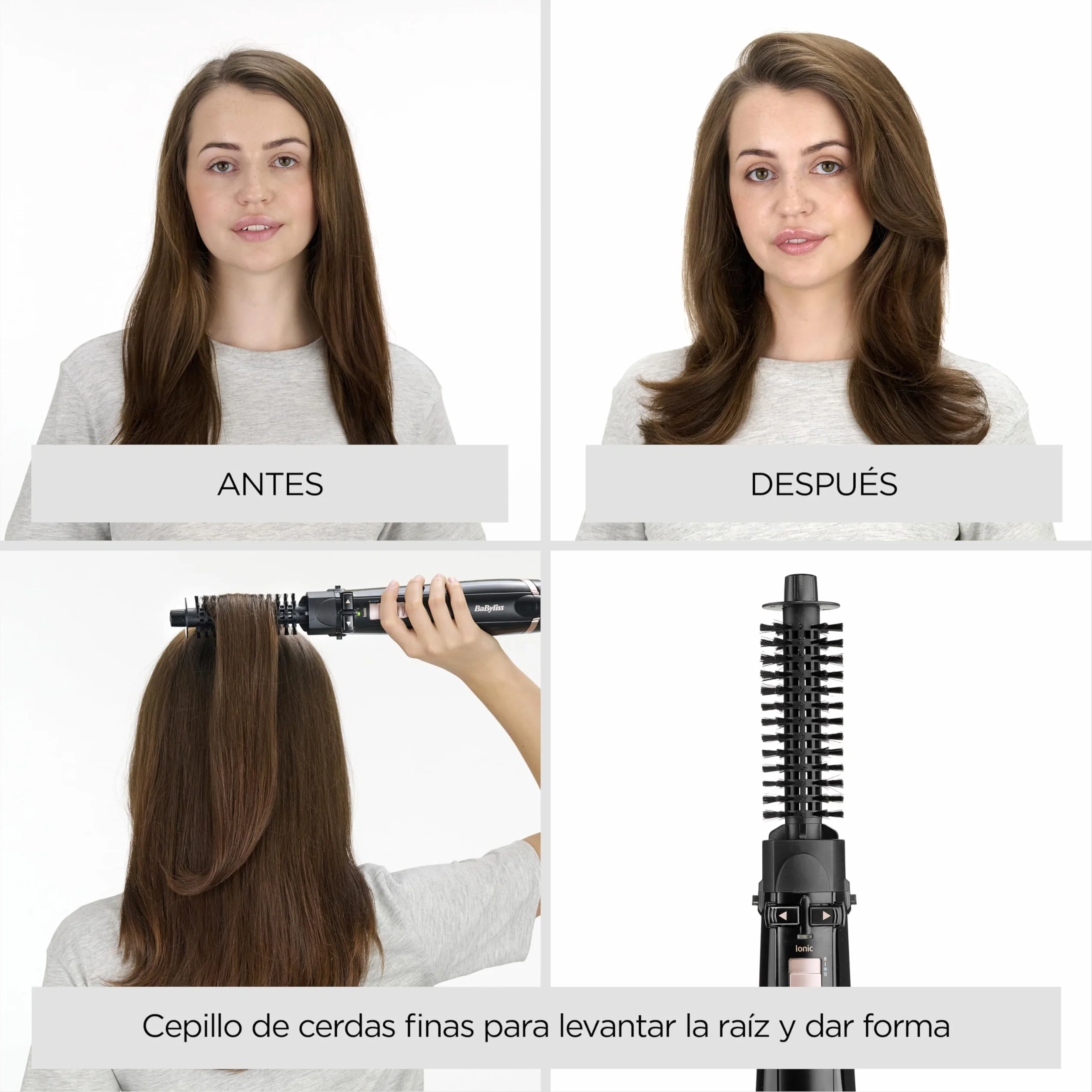 BaByliss AS200E Cepillo Rotatorio de Aire Styler Iónico con 4 Accesorios Secador Alisador Voluminizador Negro