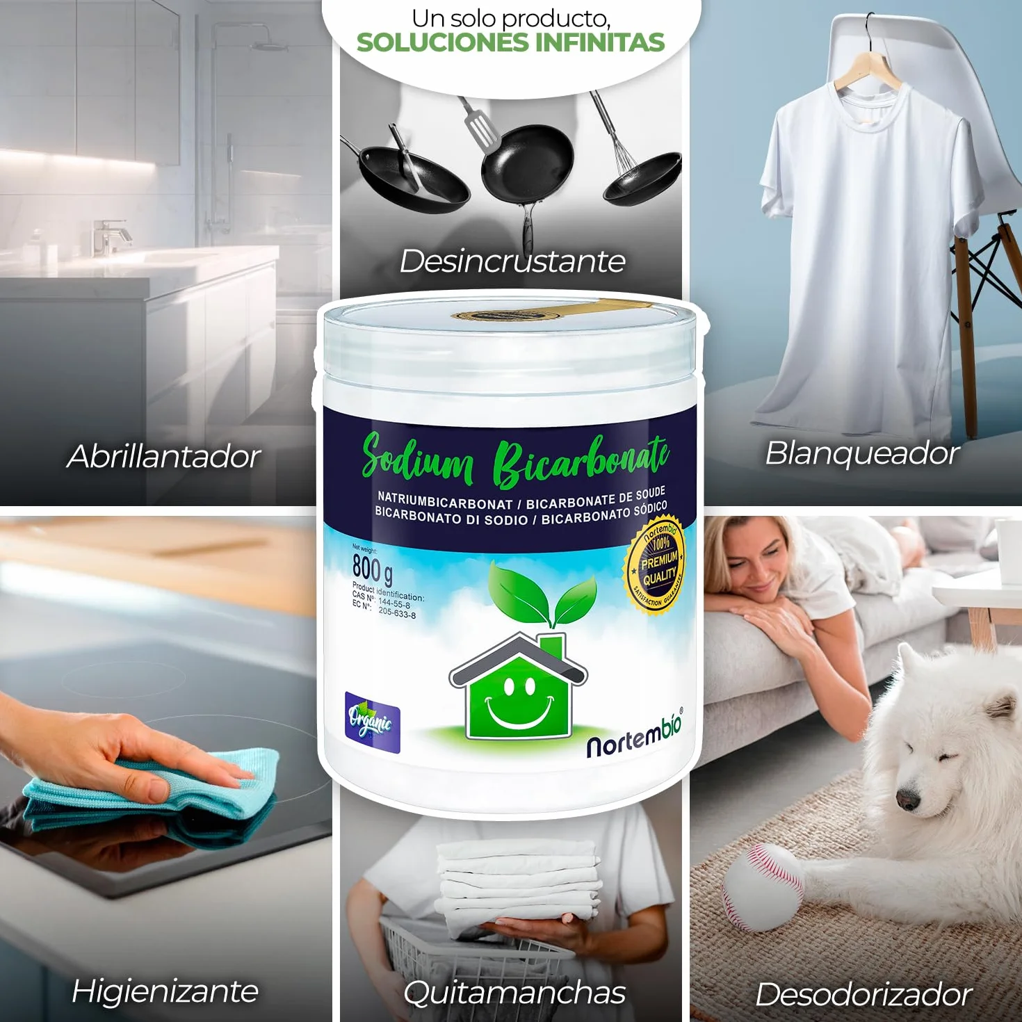 Nortembio Bicarbonato de Sodio Sin Aluminio 850 g Natural Limpieza Multiusos