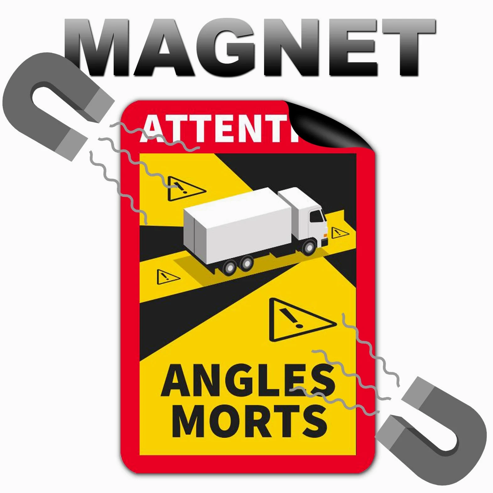 12 placas magnéticas Attention Angles Morts, 25 x 17 cm, para camiones y caravanas, cartel de advertencia para Francia con protección UV