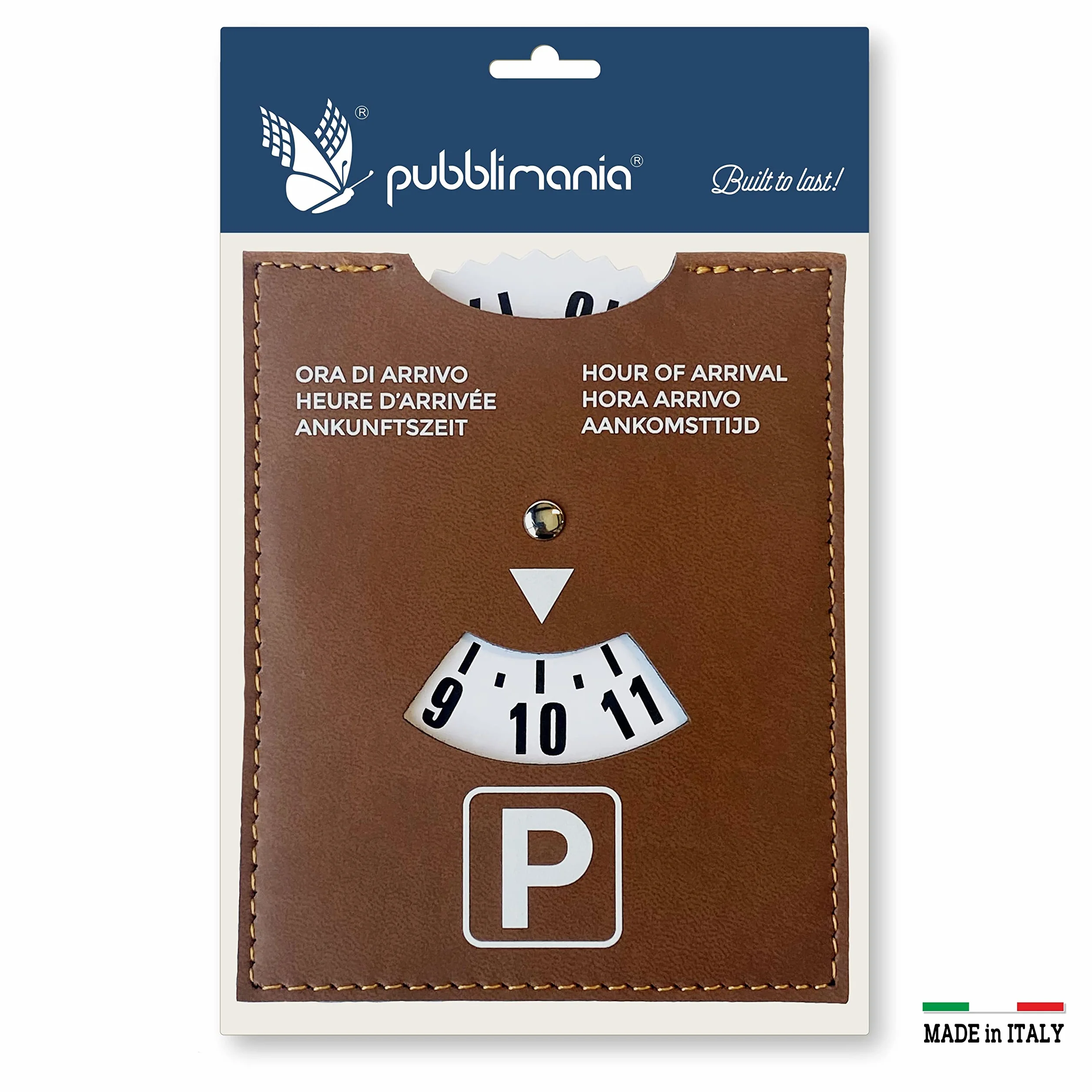 pubblimania Disco Hora Maxi Modelo Lujo para Uso Toda Europa - Aparcamiento Hora de Llegada. Piel sintética Suave Suave al Tacto, 10,5 x 13 cm (Disco horario Elegance)