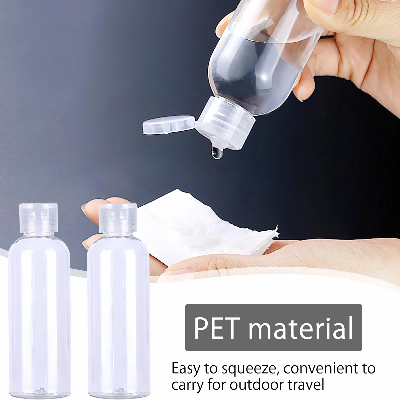 Juego de botellas de viaje 100 ml plástico transparente con tapa abatible 10 piezas para champú acondicionador loción