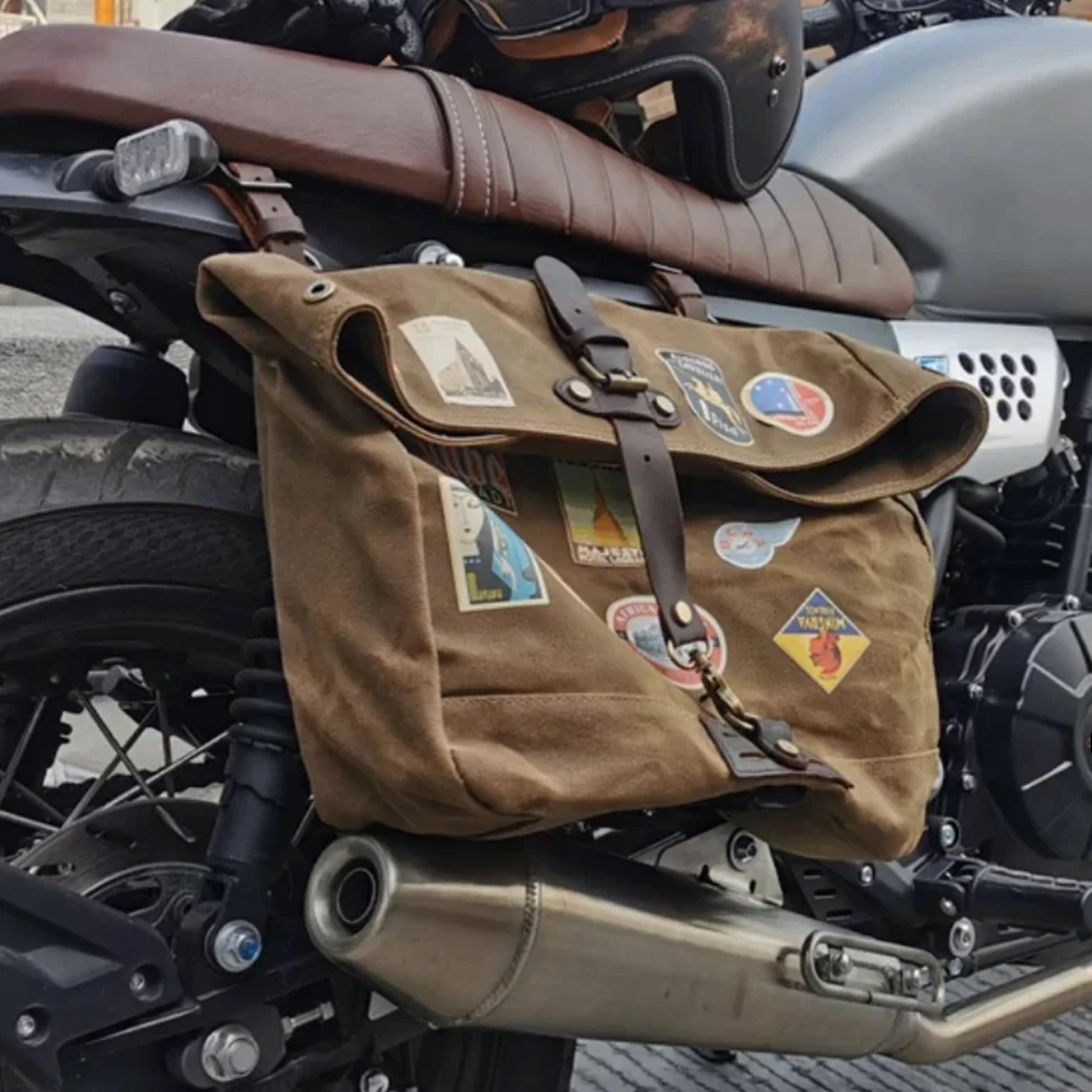 Alforjas De Lona Impermeables Para Sillín De Motocicleta Para Rebel 250 Vintage Para Scooter Moto Cross Motorcycle Tail Bolsa(Gray)