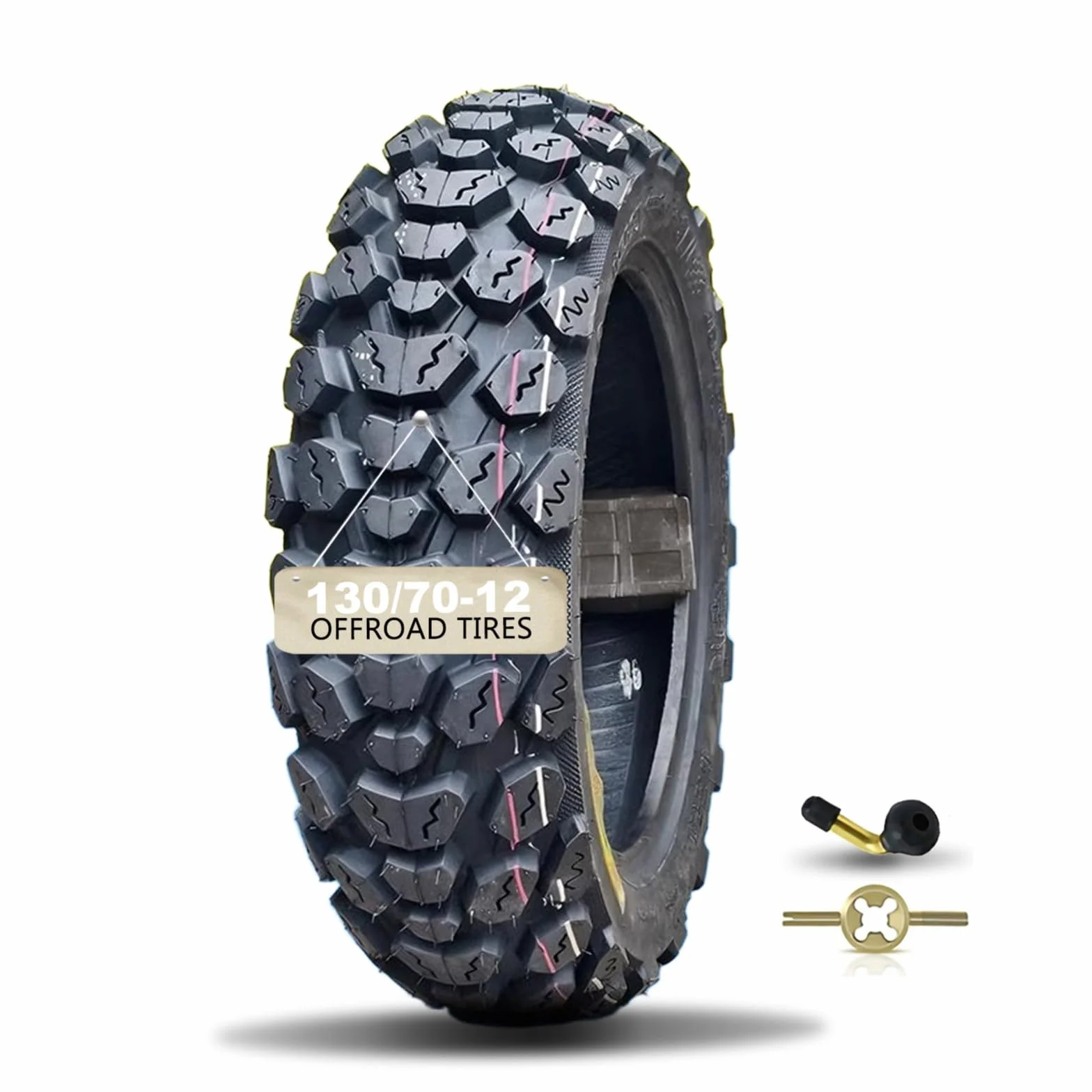Neumático sin tubo 130/70-12 para scooter/ciclomotor, llanta 12 pulgadas, todo terreno, 6 P.R., 280 kPa, carga 250 kg, 62 J