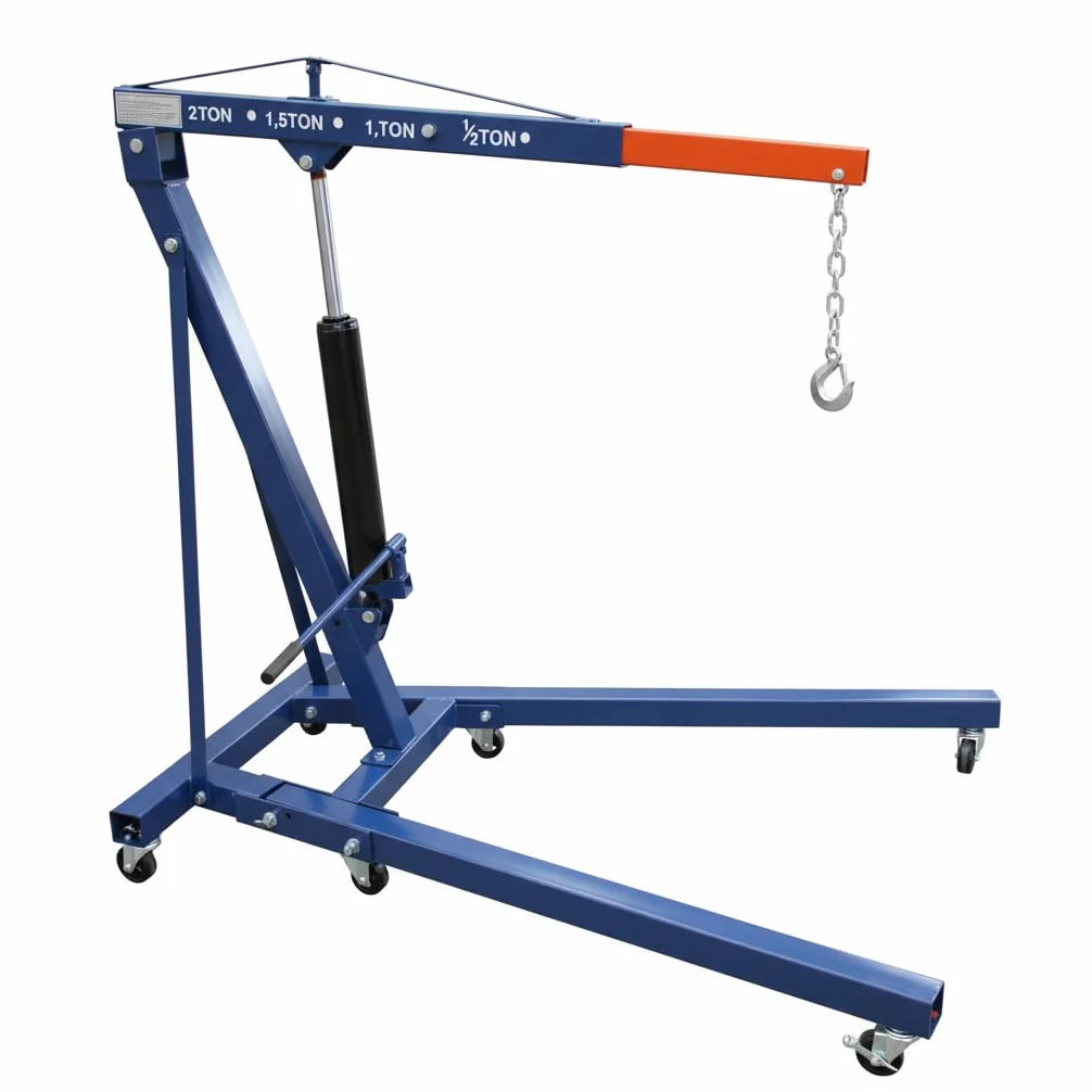 Grúa Hidráulica de Taller Plegable 2 Toneladas – Elevador para Motores y Maquinaria con Brazo Ajustable, Ruedas Giratorias y Estructura Reforzada – Ideal para Garajes y Talleres