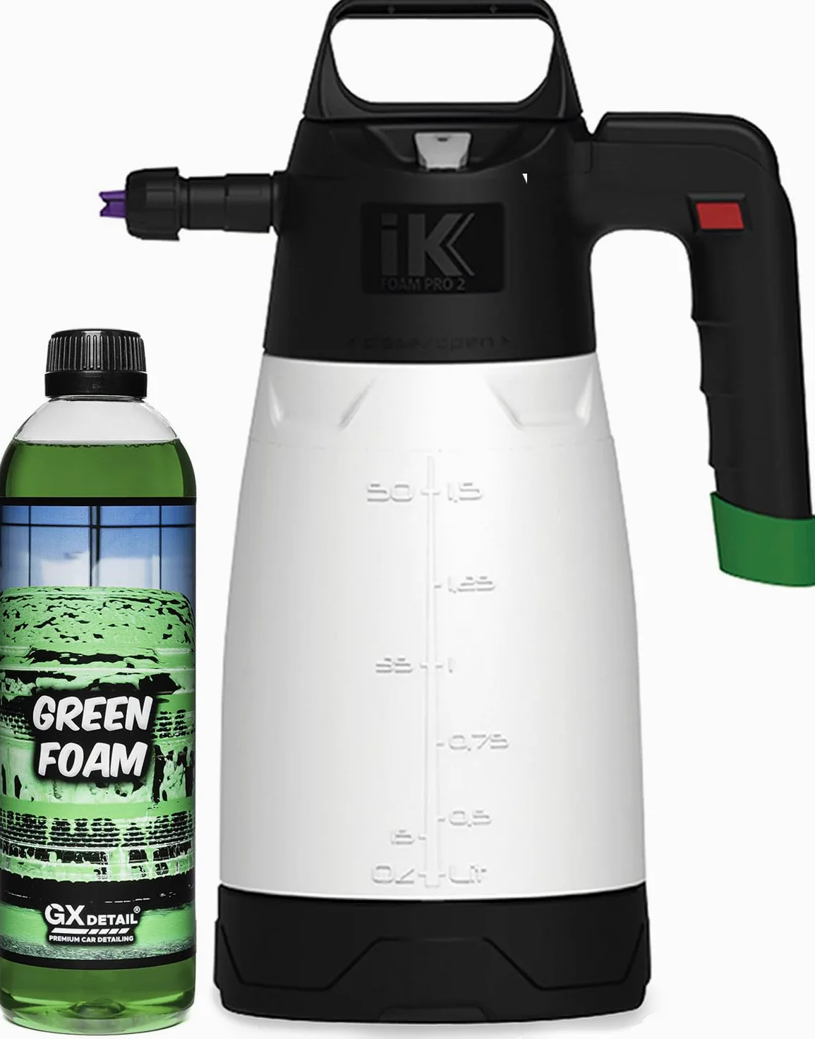GxDetail Green Foam 500 ml. – Espuma de Lavado Verde para Coche – Incluye IK FOAM - Limpieza Profunda – Espuma Densa y pH Neutro – Seguro para Pintura - Efecto Nieve.
