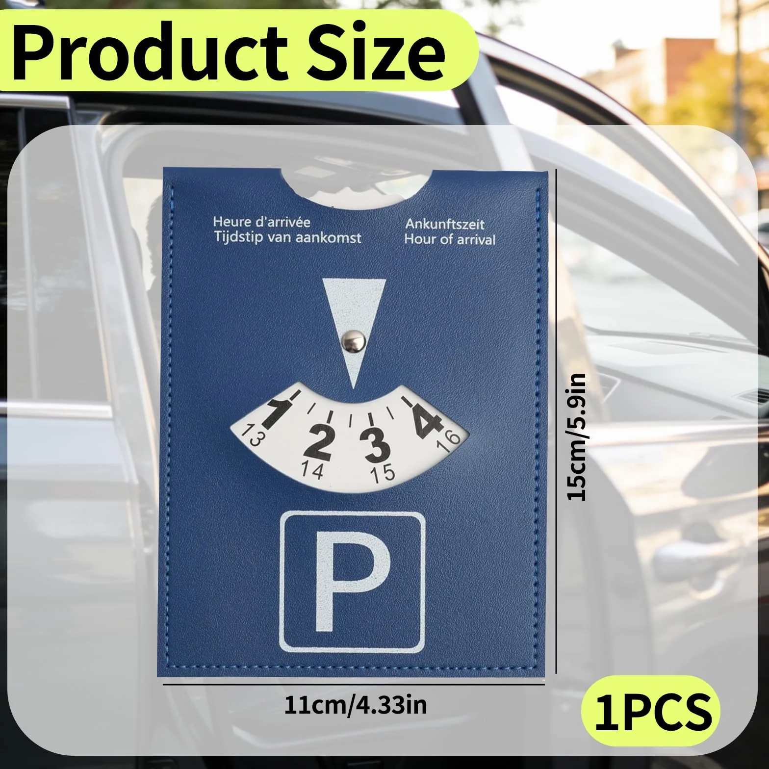 Disco horario Europeo para estacionamiento 1 Unidad Grande 10x13 cm Color Azul en Cuero sintético Suave para Coche Moto y Autocaravana Uso Urbano y Viajes