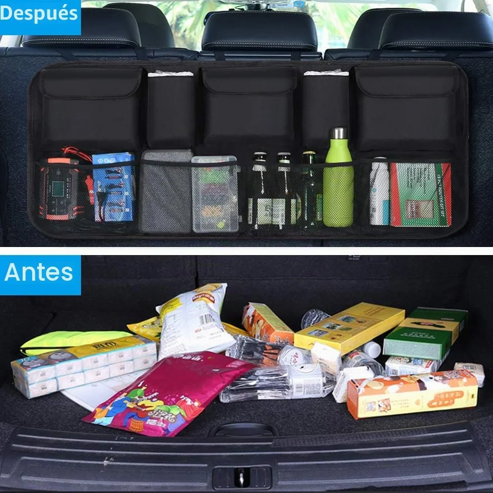 URAQT Organizador Maletero, Bolsas de Malla para Coche con 9 Bolsillos, Correa Ajustable y 3 Cinta de Fijación, Adecuado para SUV, MVP, 52x105cm