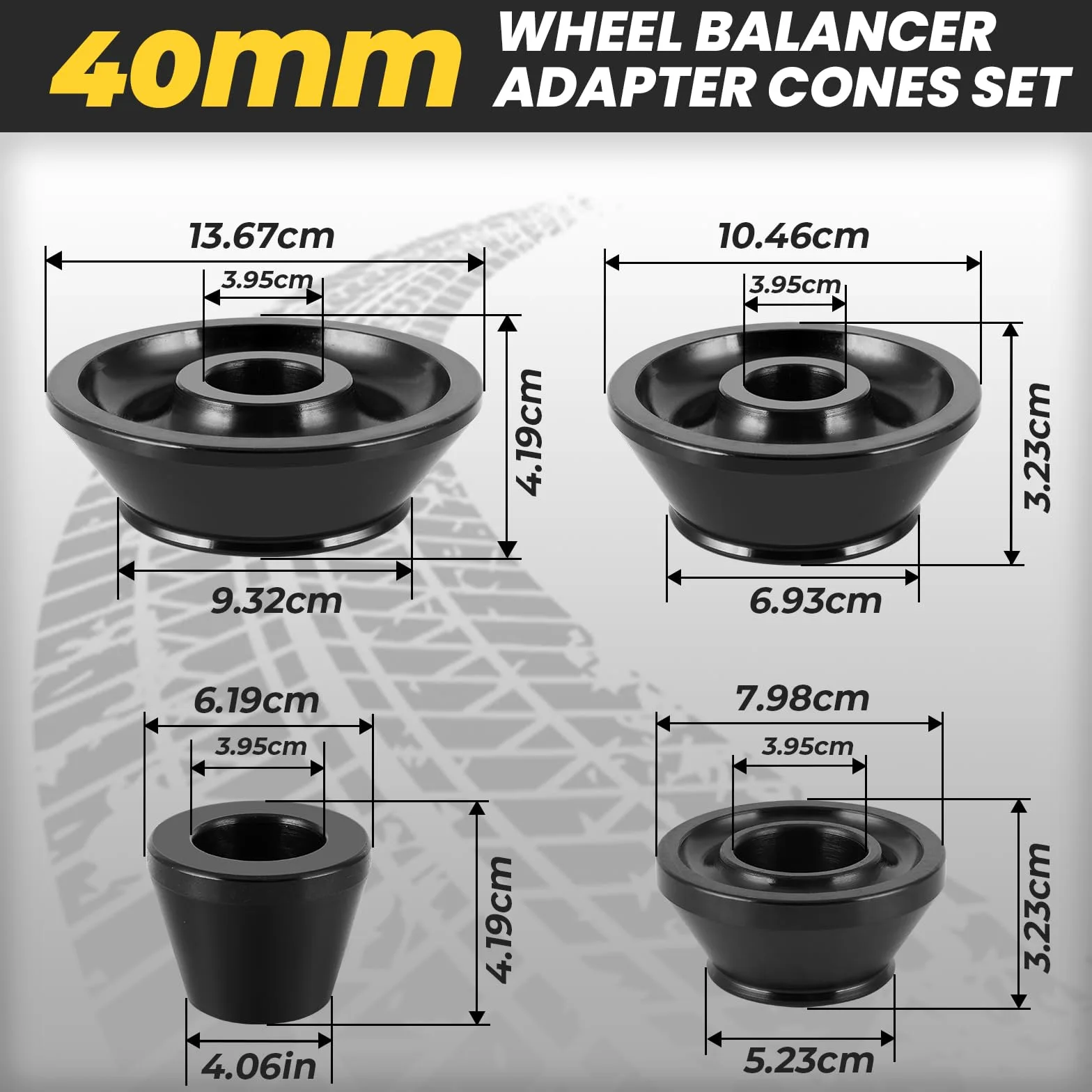 BAOSHISHAN Conos para equilibradora de ruedas de 40 mm/1,57" - Juego de 4 conos para equilibradoras de neumáticos para turismos, SUV y camiones