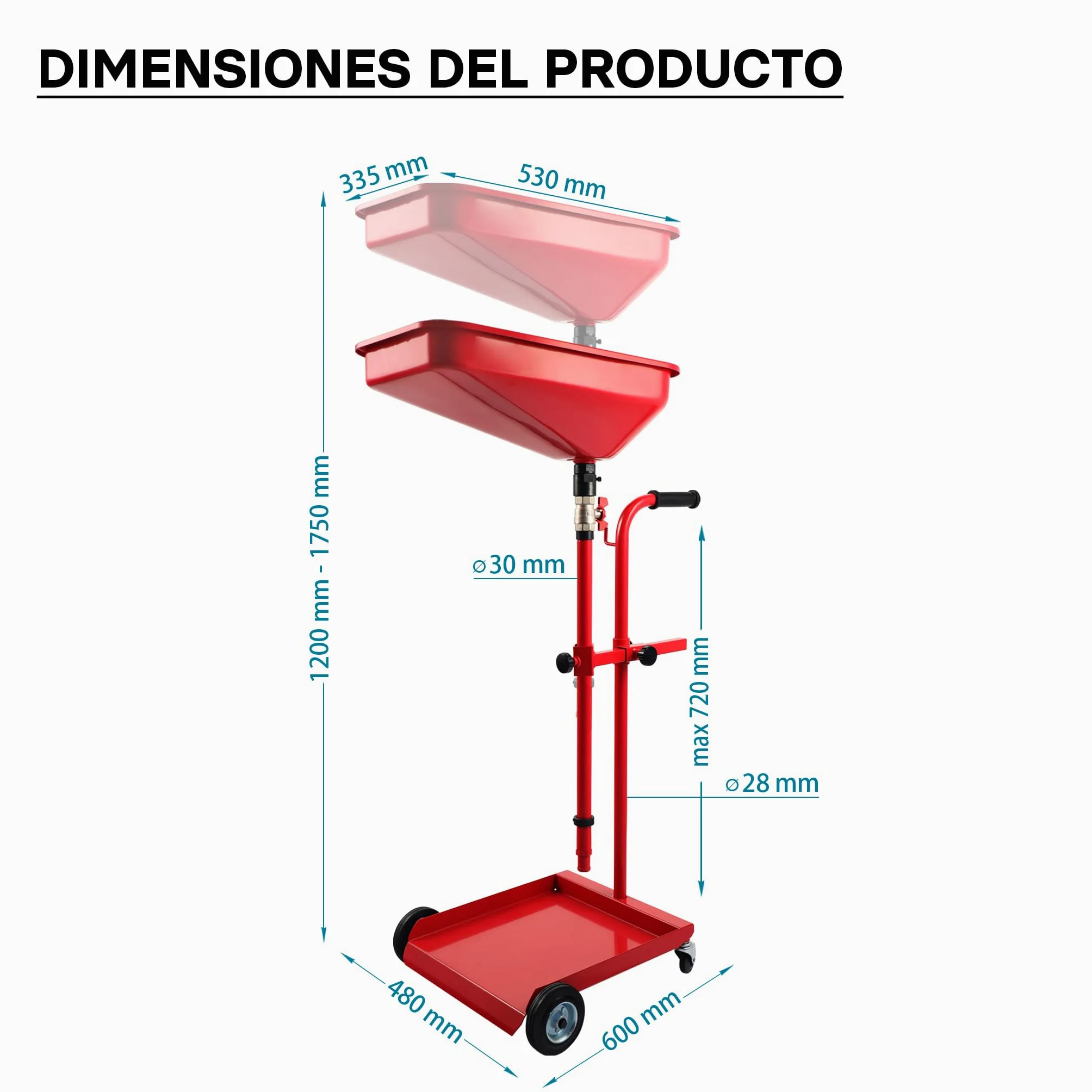 Wiltec Carro recogedor de aceite recolector para aceite usado con embudo ajustable en altura extractor