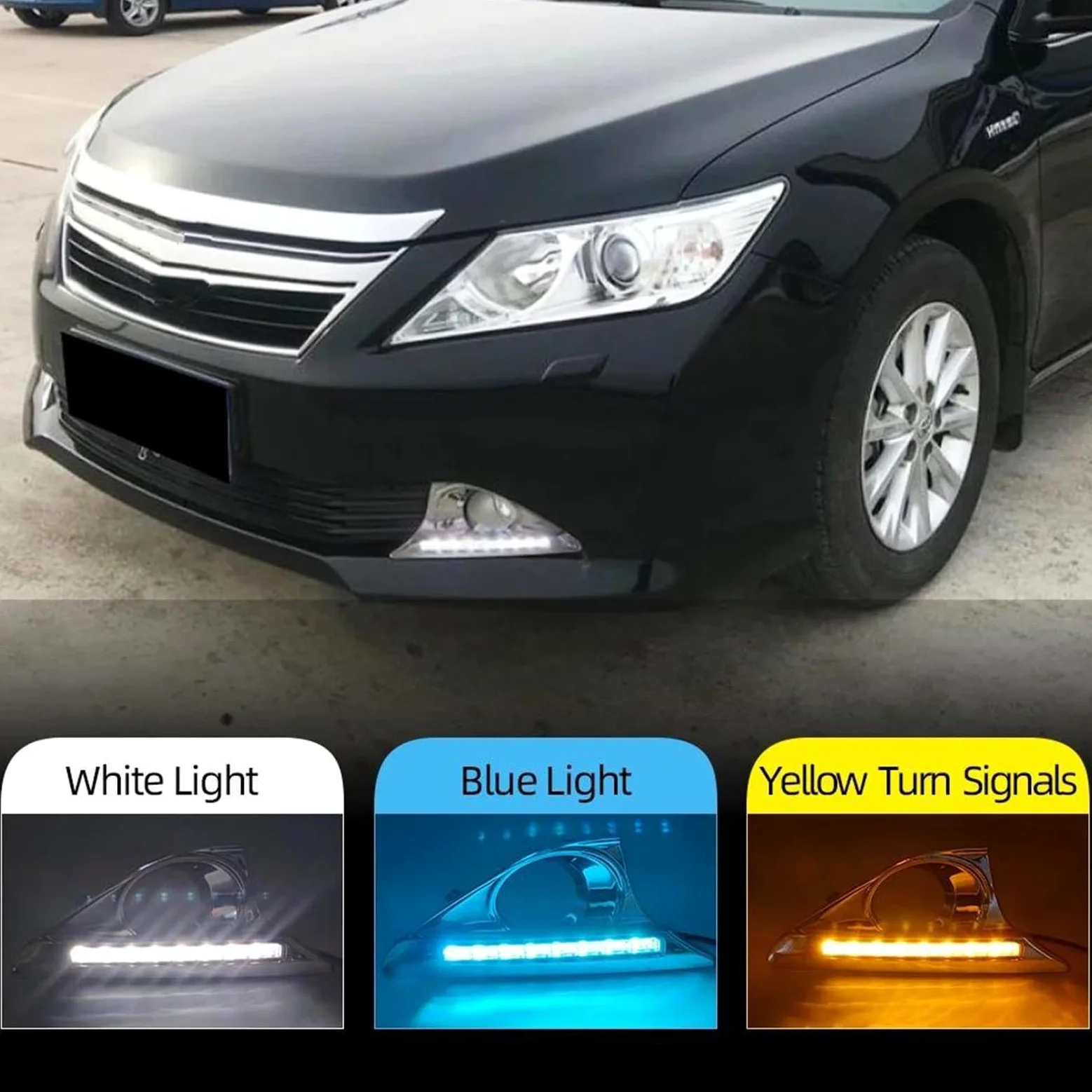 Intermitentes Automóviles 2 uds para Toyota Para Camry 2012 2013 2014 con cubierta cromada LED DRL luz de circulación diurna luz antiniebla señal de giro(BLANCO)