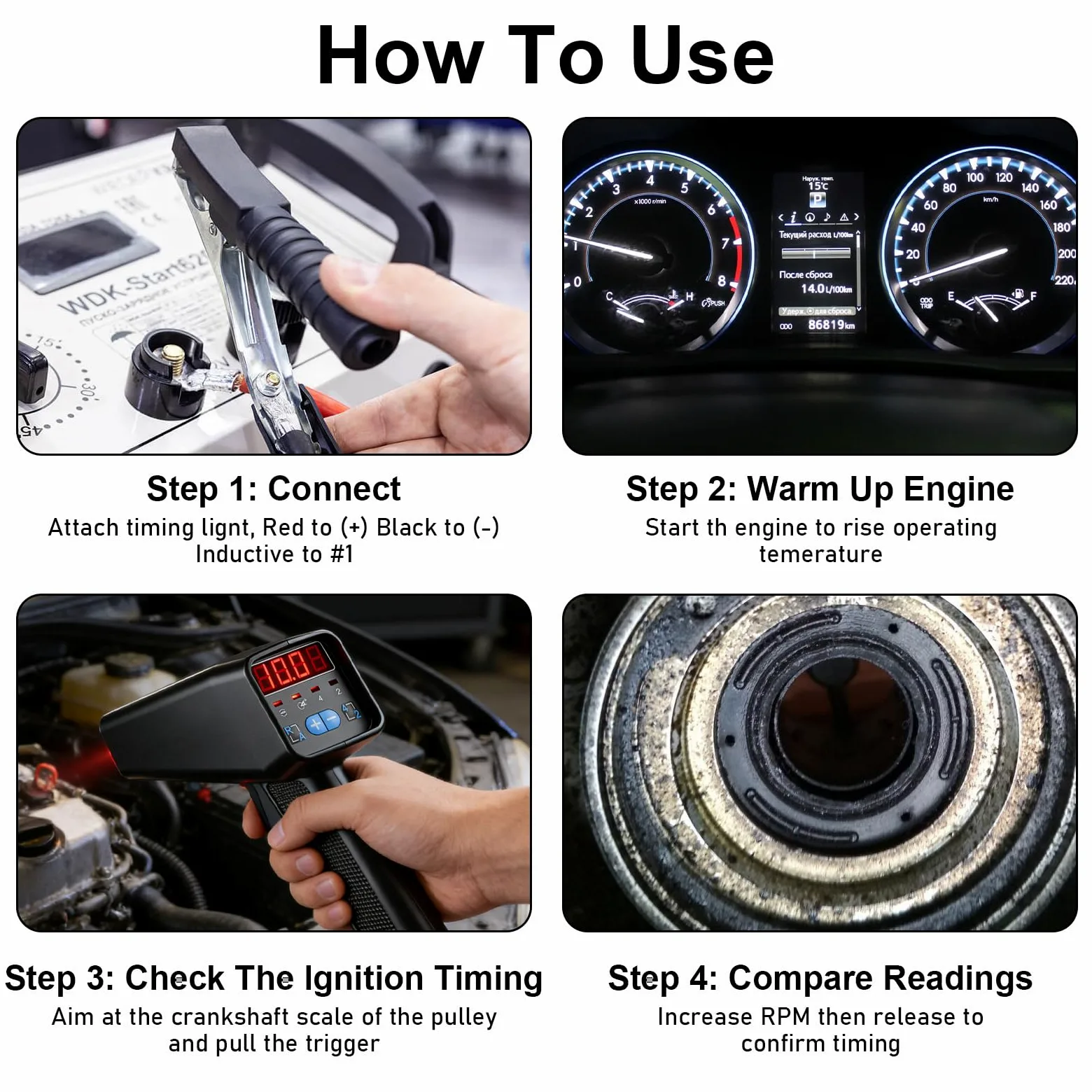 Pistola de luz de encendido con clip de sensor deslizante, lámpara estroboscópica 6V/12V, indicador LED digital para motores de gasolina 2 y 4 tiempos