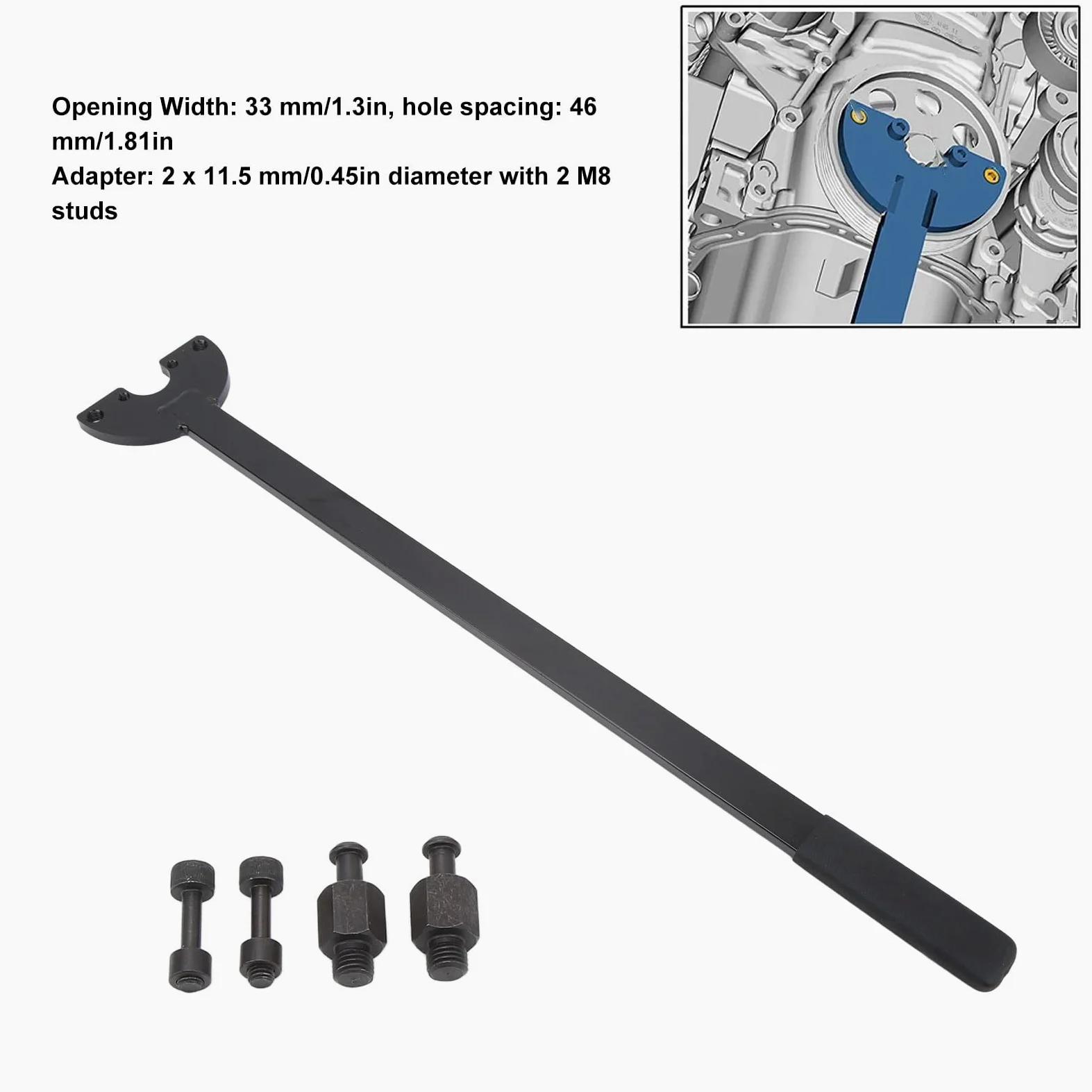 Herramienta De Soporte De Polea De árbol De Levas, Herramienta De Soporte De Polea De 710 Mm Con 4 Adaptadores Reemplazo De Llave Inglesa De Embrague De Acero Al Carbono 3415, Soporte De Polea De Corr