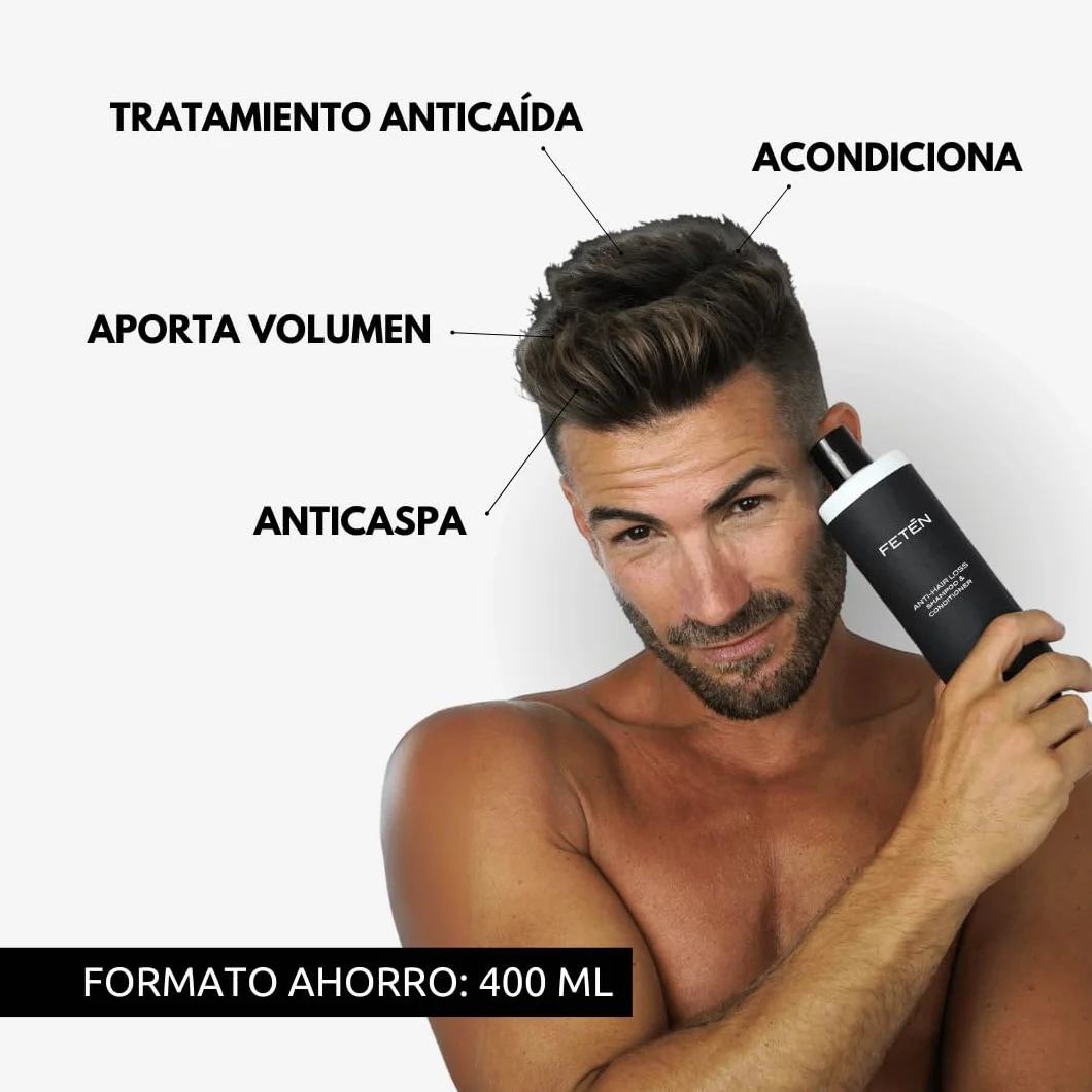 FETEN Champú Anticaída y Acondicionador para Hombre 400ml, Tratamiento Anticaida y Anti Caspa