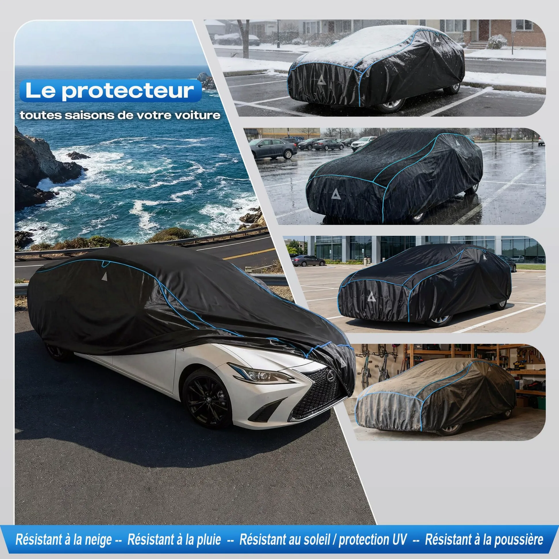 Funda Anti-Granizo para Coche - Protector de EVA Reforzado, Impermeable, Protección Solar UV, Antiviento, Incluye Visera Parasol Independiente, Apta para Sedanes y Turismos (430-460 cm)