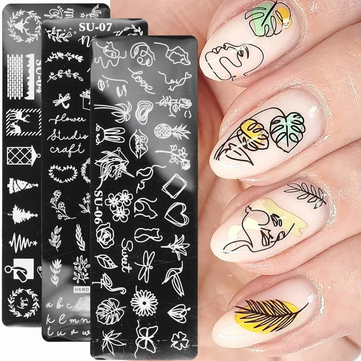 MWOOT 6 Piezas Placas de Estampado de Uñas Nail Art Stamping Placas de Uñas Manicura Decoracion