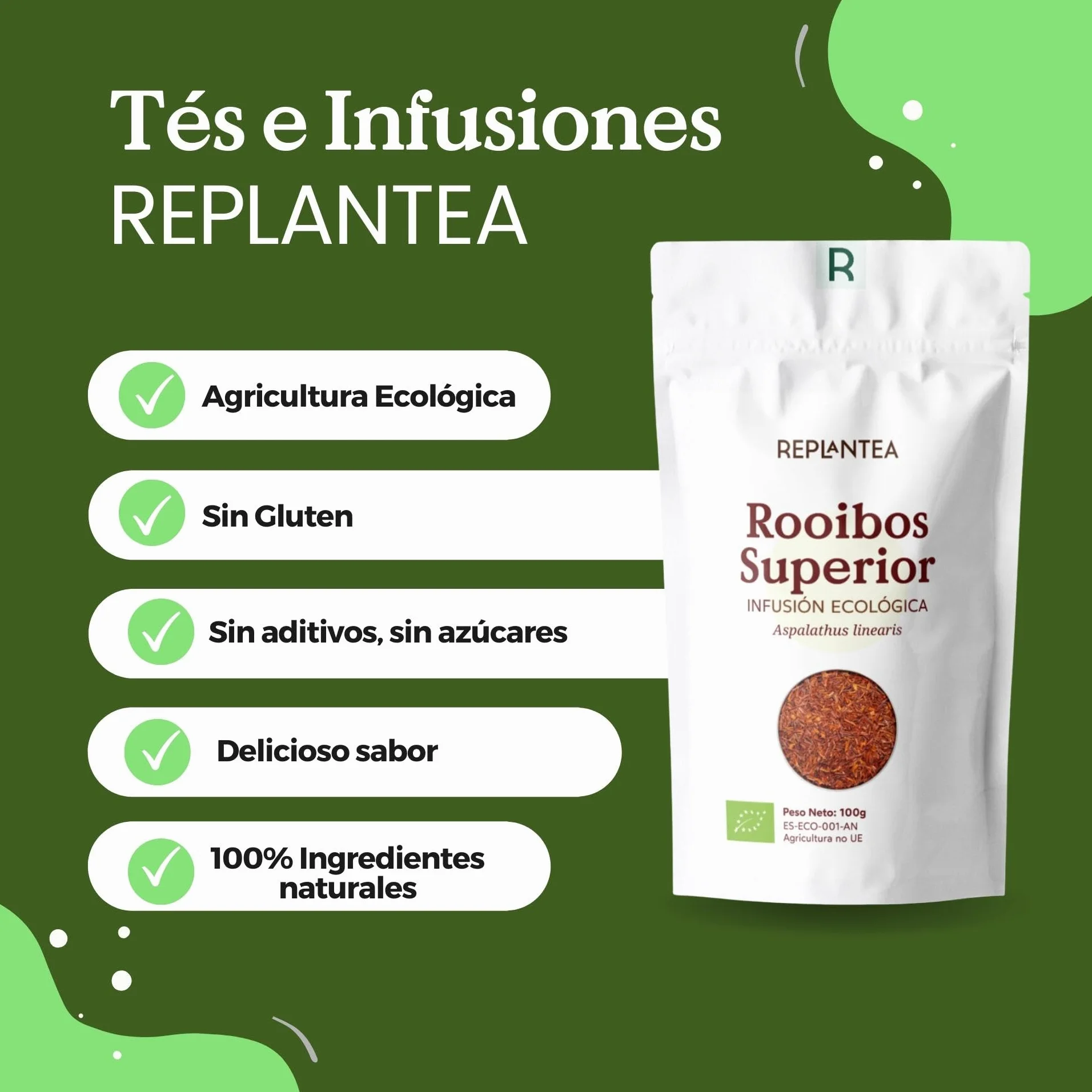 Té Rooibos Orgánico REPLANTEA® Superior 100g (50 Tazas) a Granel