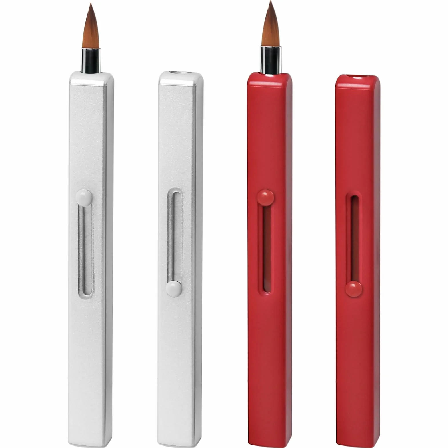 Pincel de Maquillaje Retráctil Doble Extremo para Labios, Portátil (Rojo + Plateado)