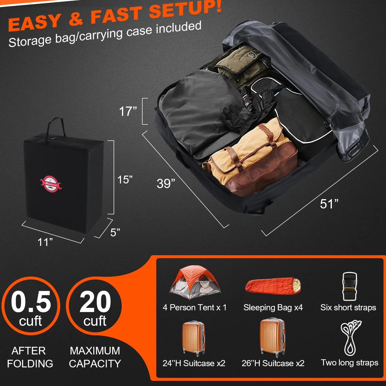 Sailnovo Cofre de Techo para automóvil, 580L, Plegable, Impermeable, para Techo de automóvil, portaequipajes, Cofre de Techo Resistente con 6+6 Correas reforzadas
