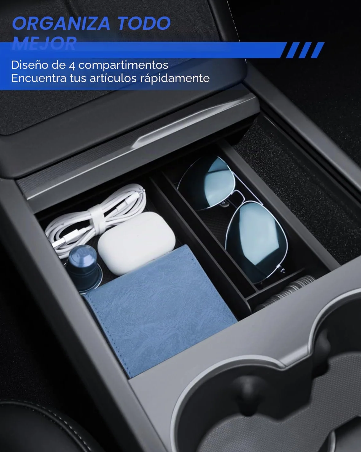 Organizador de Consola Central para Tesla Model Y 2025-2026 y Model 3 2024-2026 Caja de Almacenamiento con Material Aterciopelado Tesla Juniper Highland Accesorios